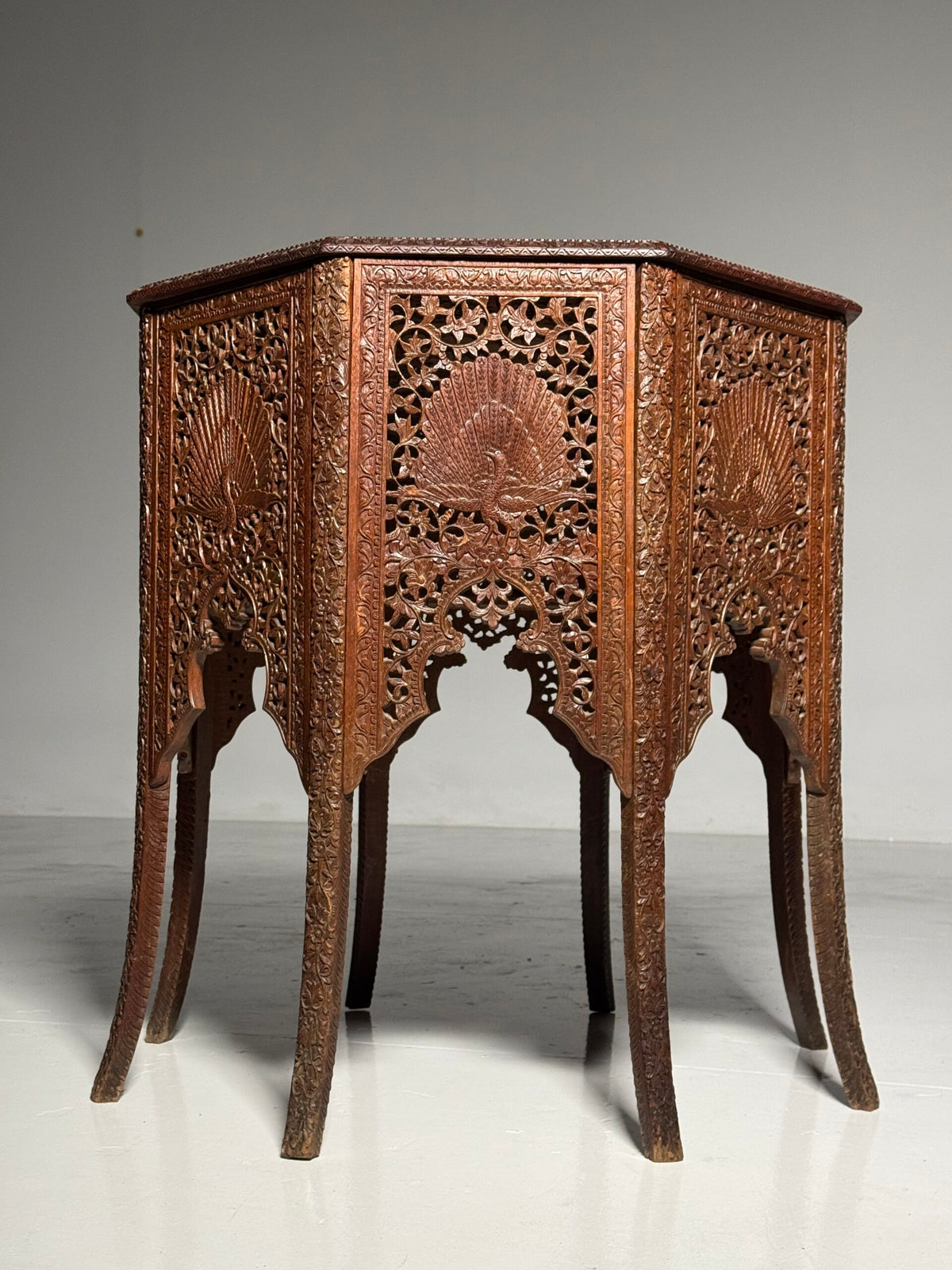 Indian Carved Hardwood Side Table, circa 1900 to 1920, photo 1