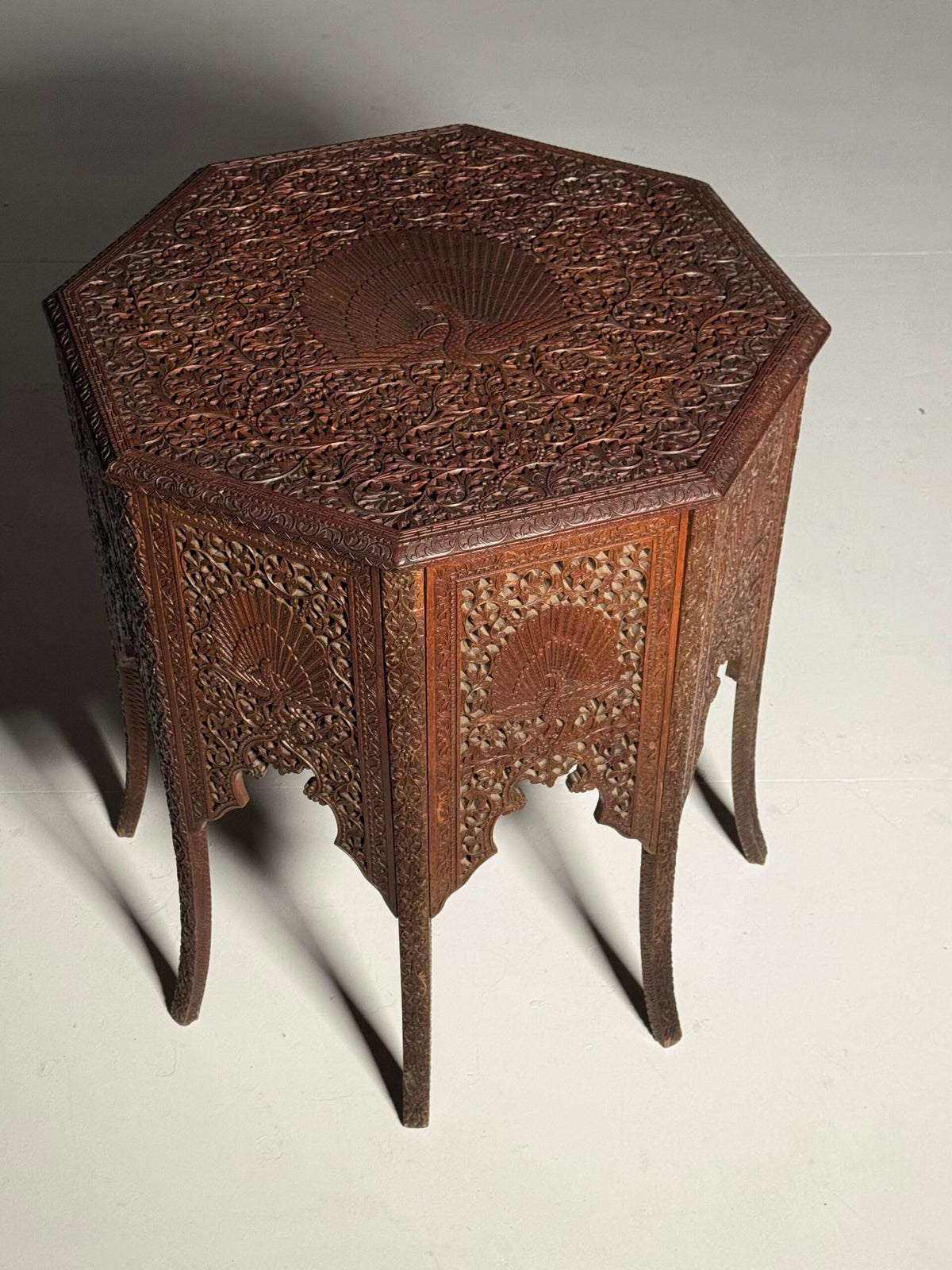 Indian Carved Hardwood Side Table, circa 1900 to 1920, photo 14