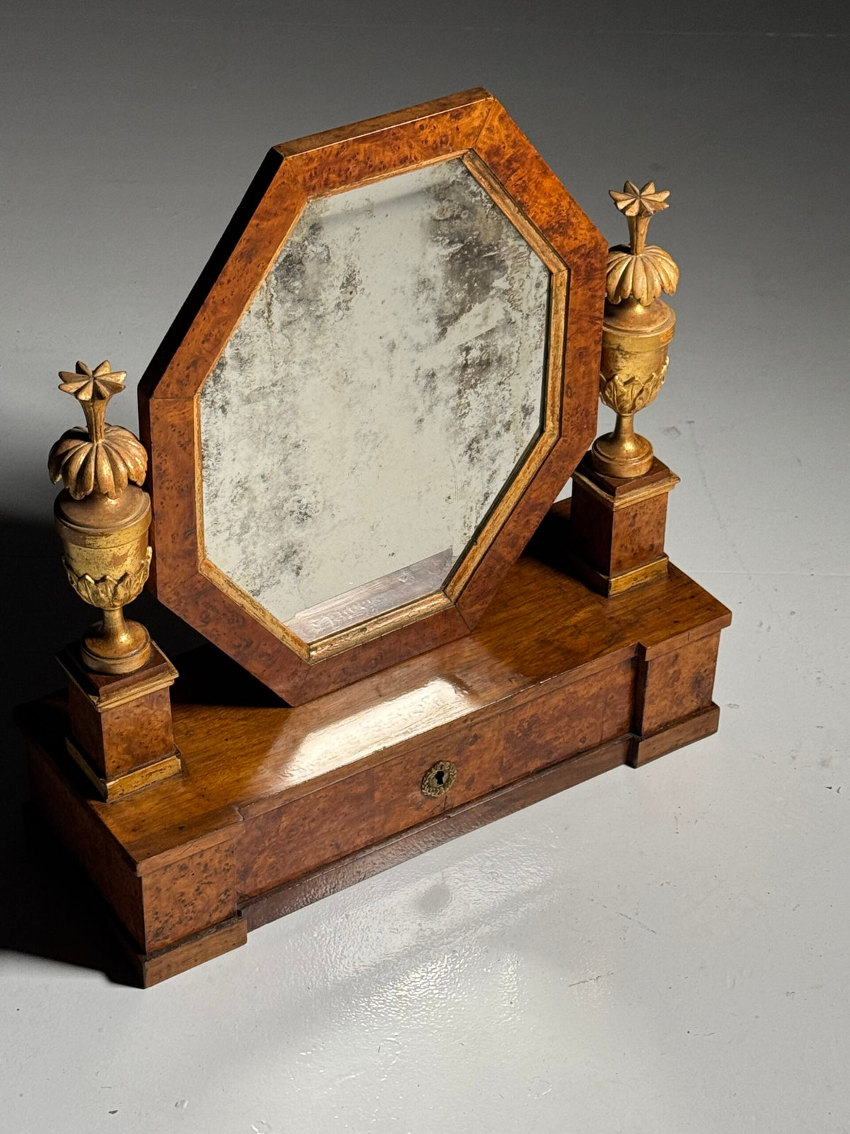 Empire Hollywood Regency Style Table Mirror with Burr Wood Veneer, c. 1960, photo 16