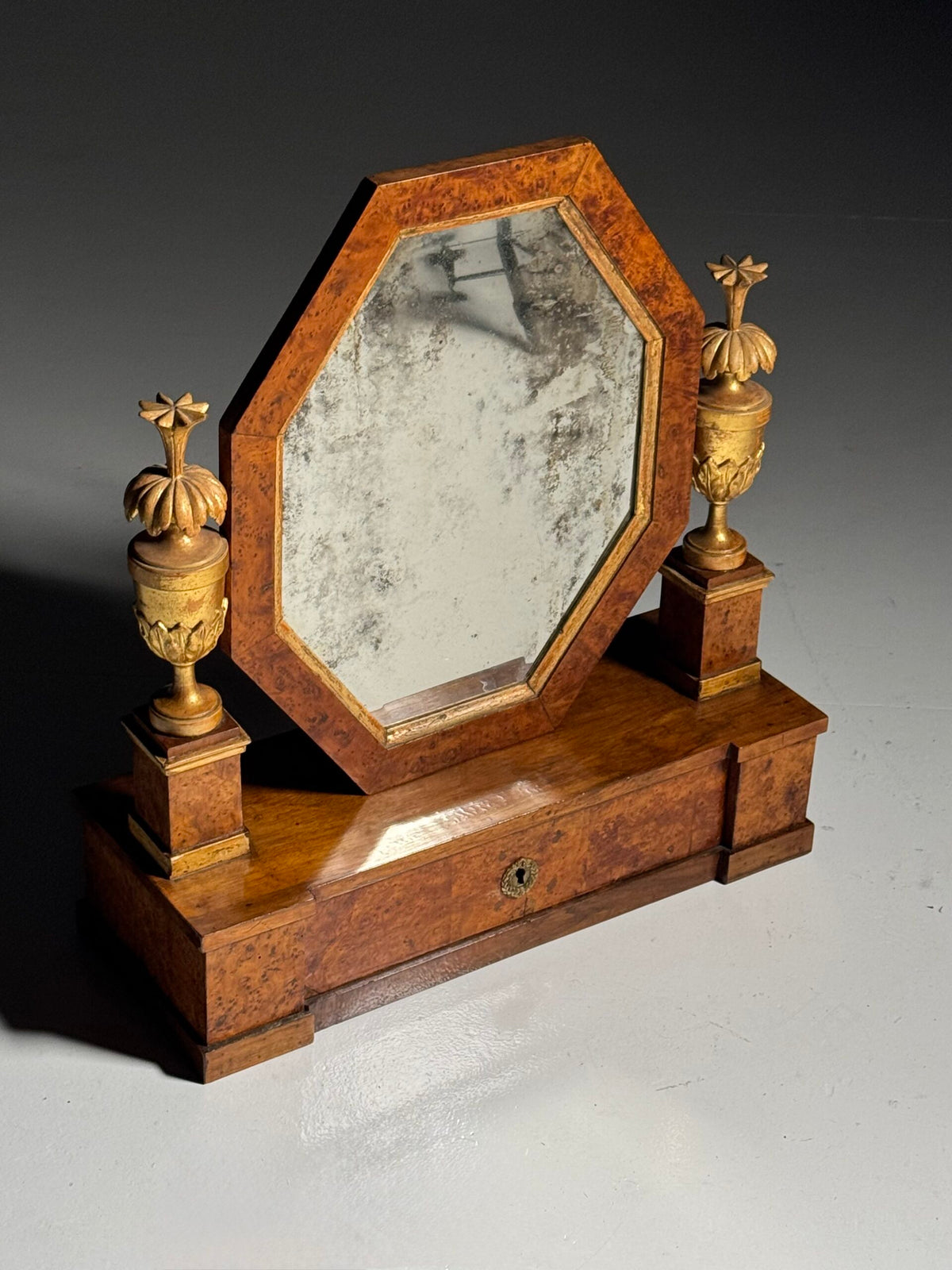 Empire Hollywood Regency Style Table Mirror with Burr Wood Veneer, c. 1960, photo 14