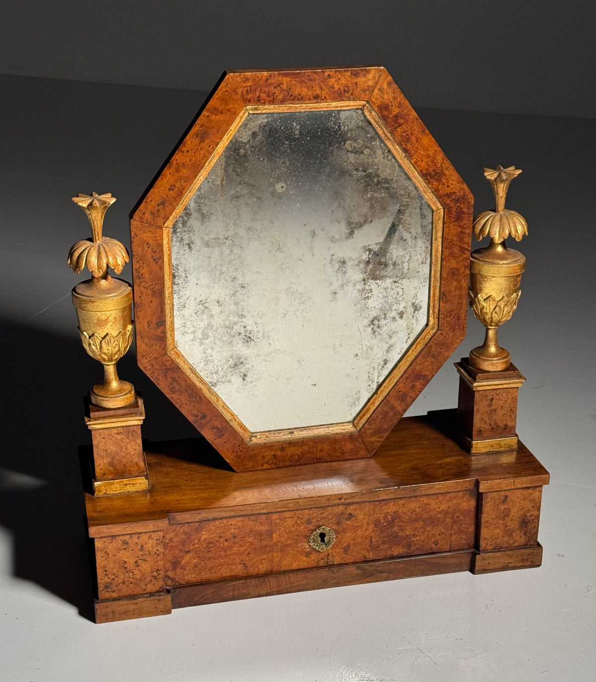 Empire Hollywood Regency Style Table Mirror with Burr Wood Veneer, c. 1960, photo 11