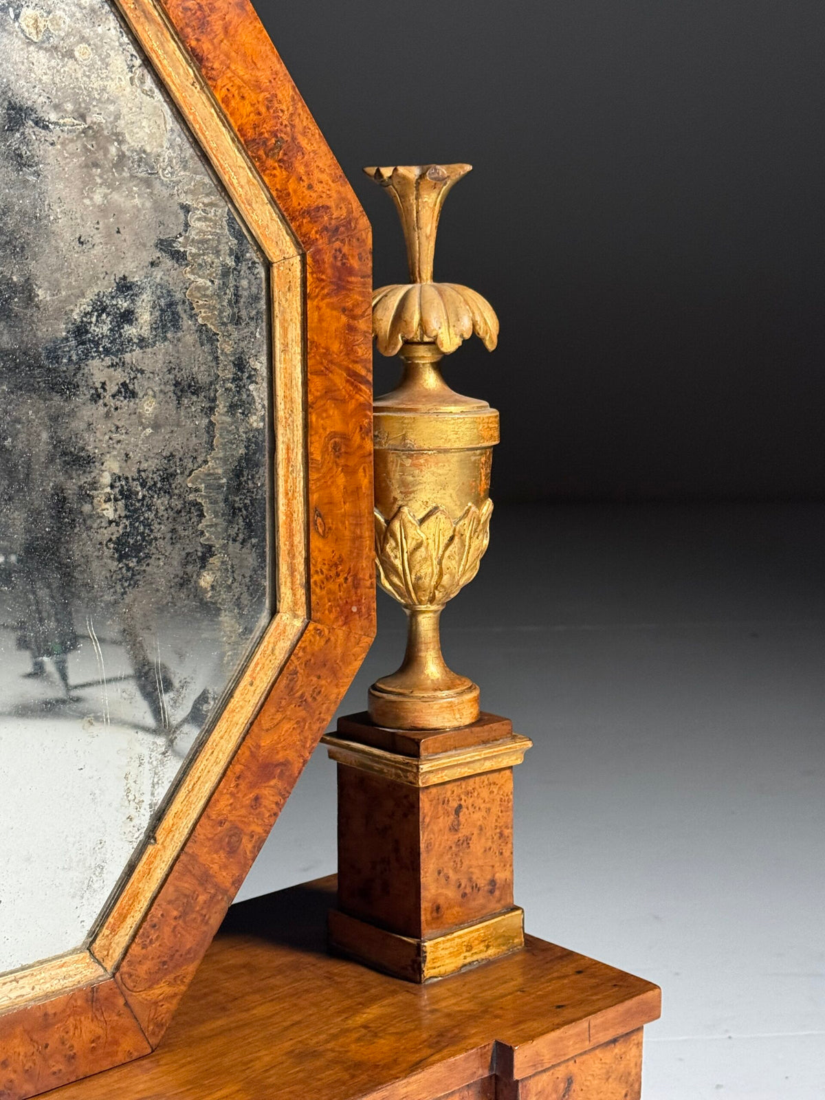 Empire Hollywood Regency Style Table Mirror with Burr Wood Veneer, c. 1960, photo 10