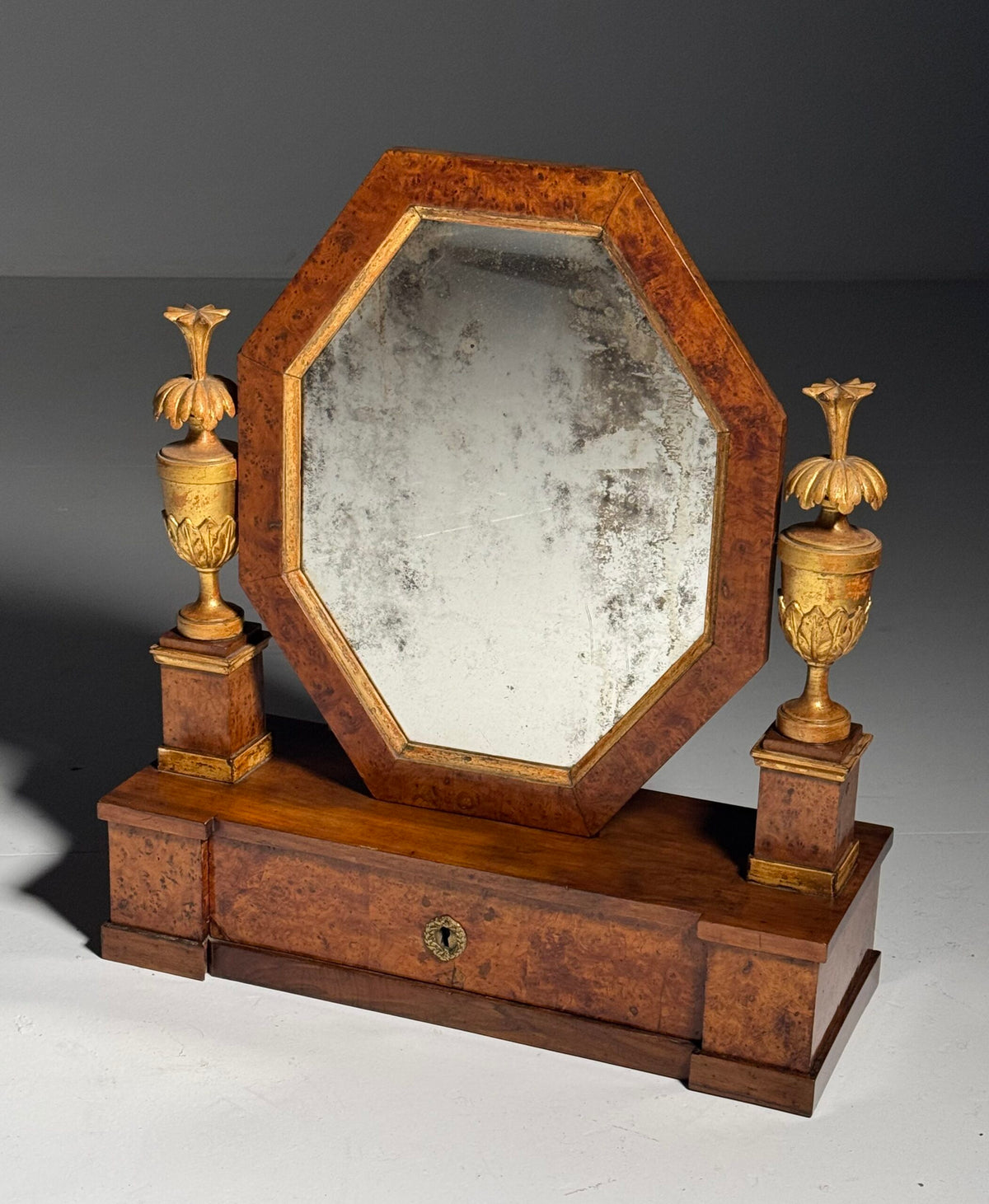 Empire Hollywood Regency Style Table Mirror with Burr Wood Veneer, c. 1960, photo 6