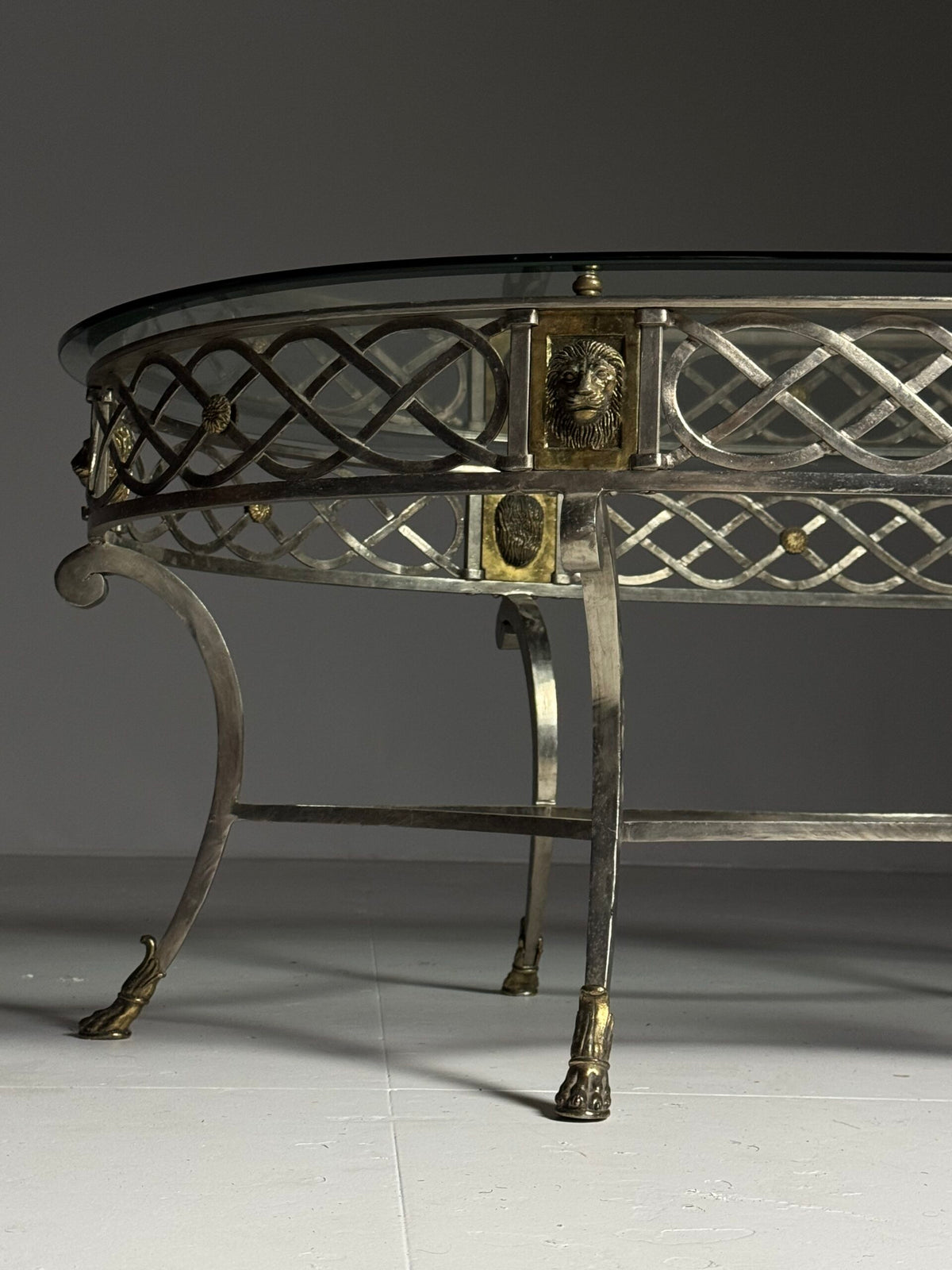 Empire Style Oval Metal Coffee Table with Faceted Glass Top, photo 2