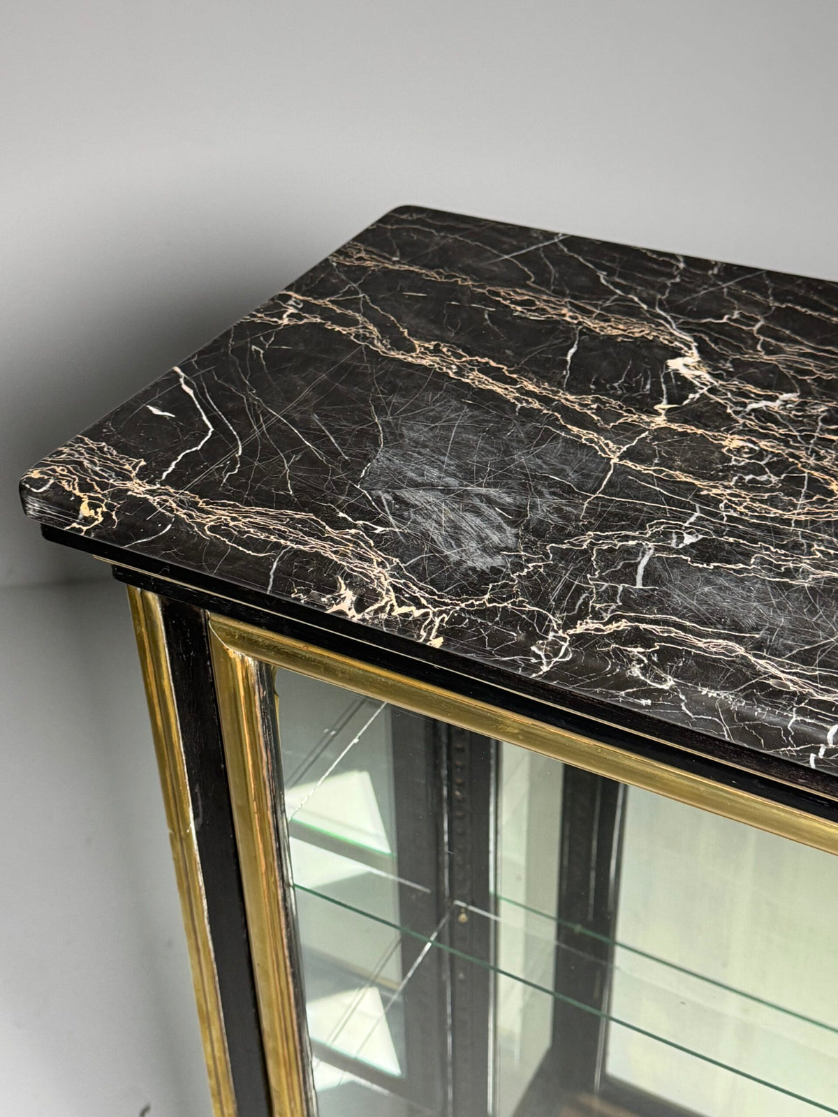 French Napoleon III Ebonised Display Cabinet with Brass Trim, photo 9