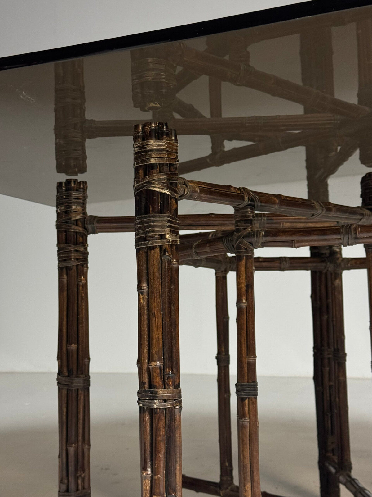 Very Large Bamboo Clad Center Table with Octagonal Glass Top, photo 20