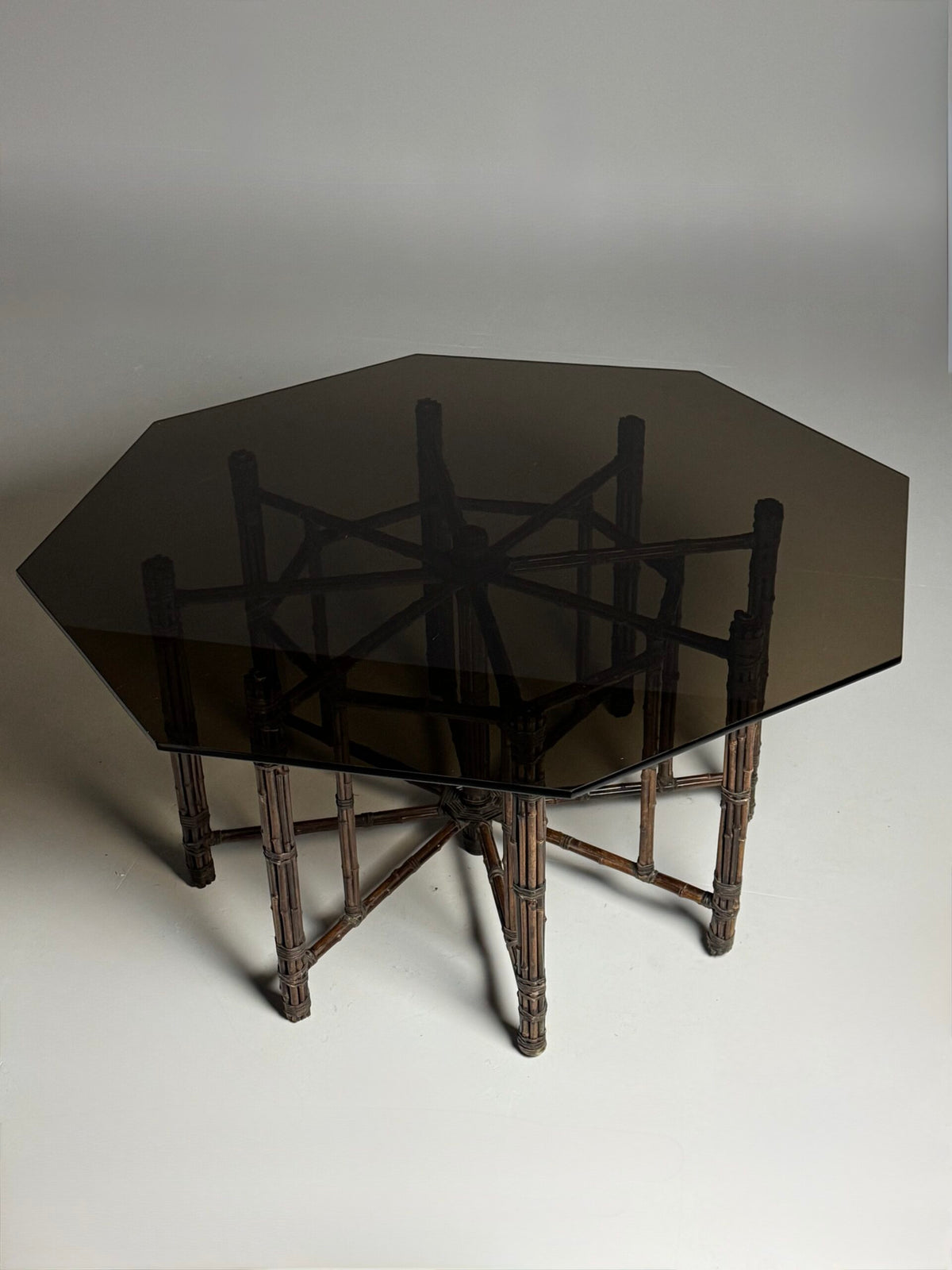 Very Large Bamboo Clad Center Table with Octagonal Glass Top, photo 16