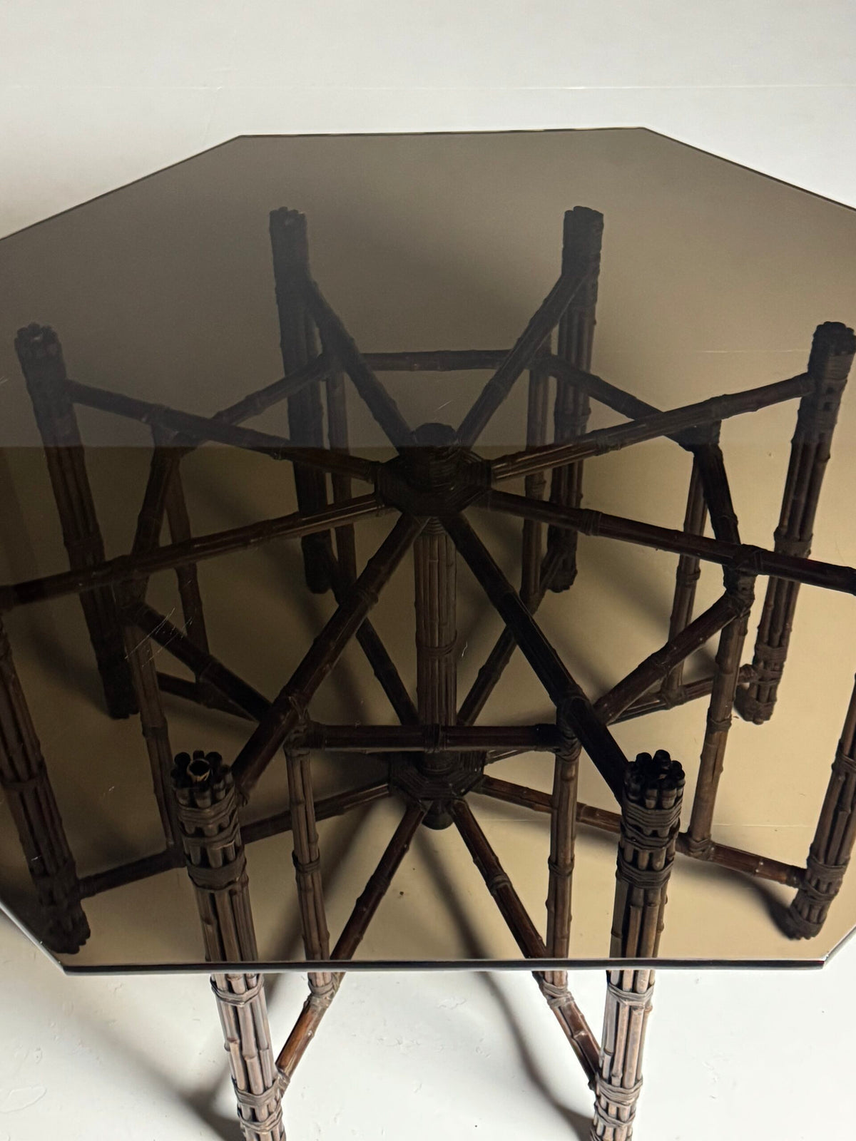 Very Large Bamboo Clad Center Table with Octagonal Glass Top, photo 13