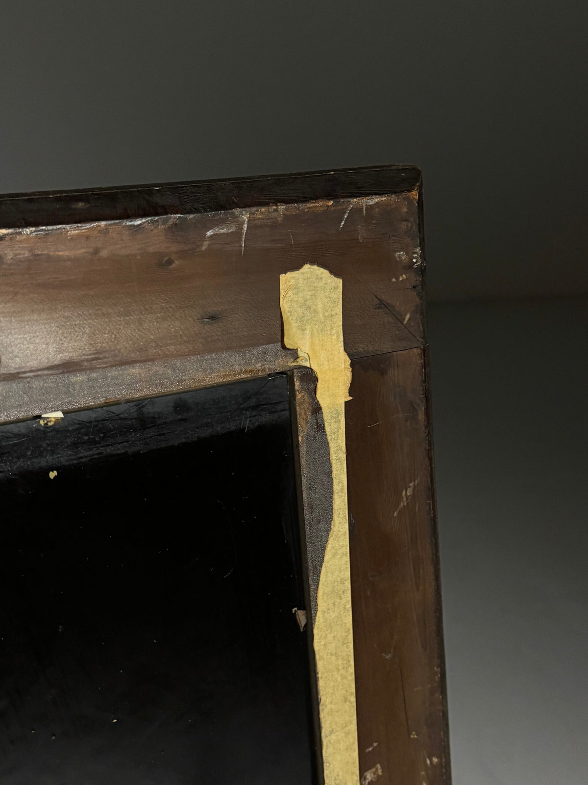 Antique Mirror with Dark Solid Pine Frame, c. 1900 to 1930, photo 16