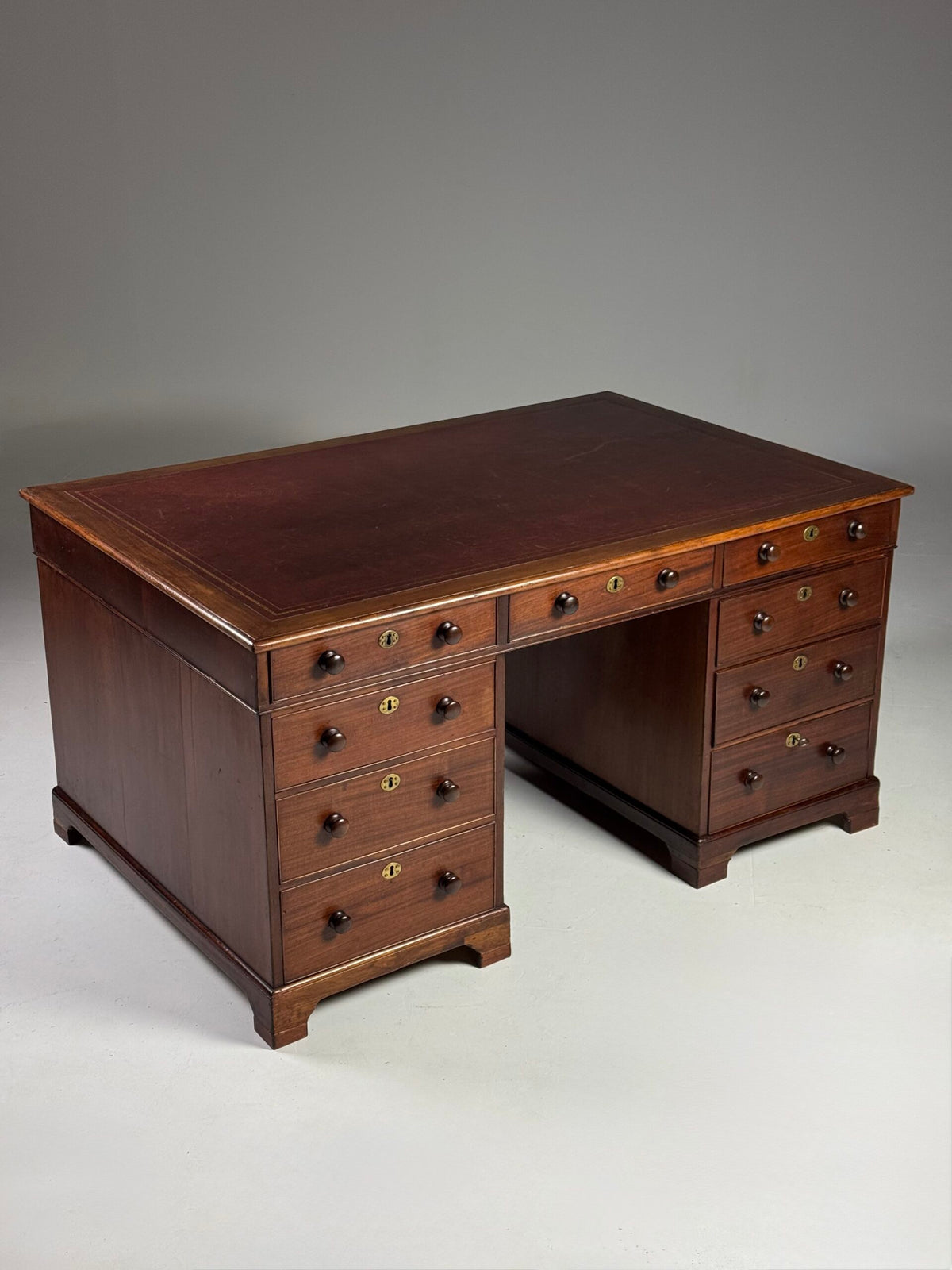 English Mahogany Partners Desk with Red Leather Top, c. 1870 to 1890, photo 3