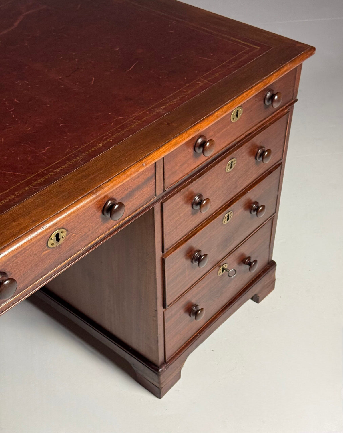 English Mahogany Partners Desk with Red Leather Top, c. 1870 to 1890, photo 4