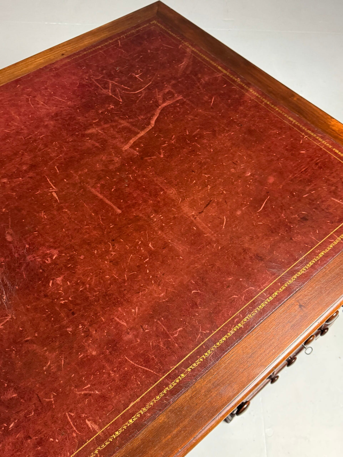 English Mahogany Partners Desk with Red Leather Top, c. 1870 to 1890, photo 11
