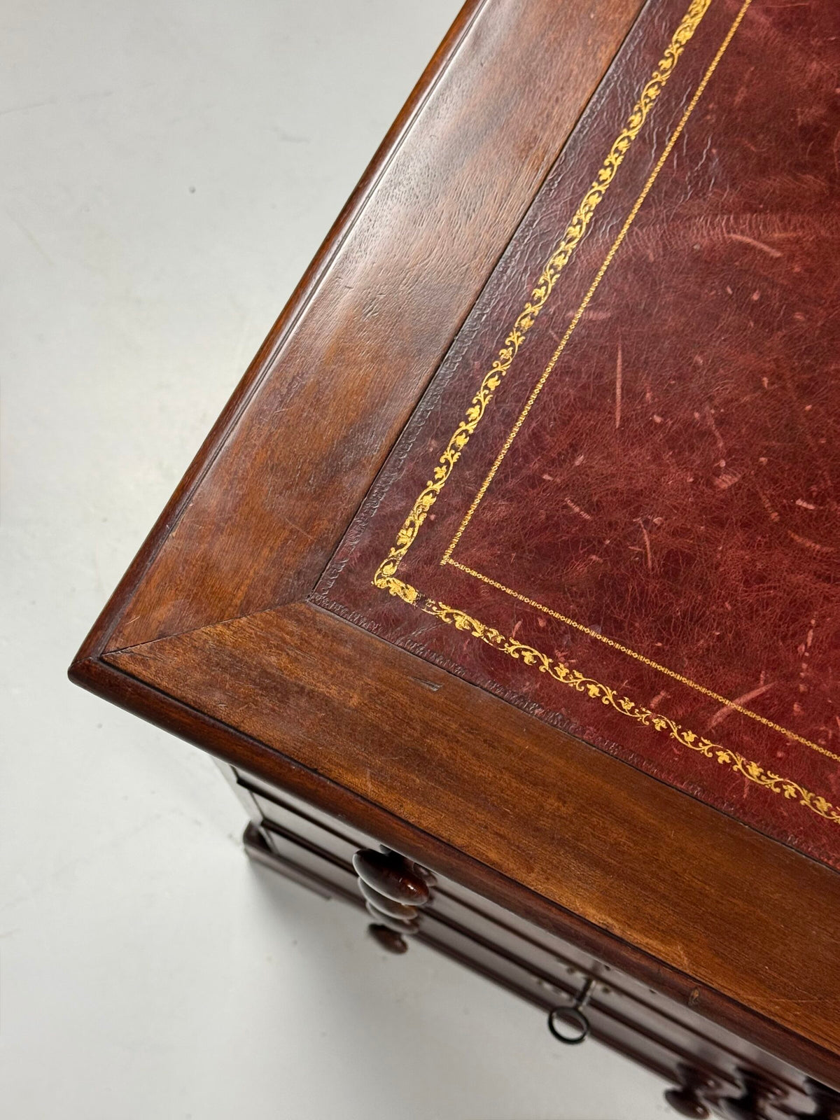 English Mahogany Partners Desk with Red Leather Top, c. 1870 to 1890, photo 16
