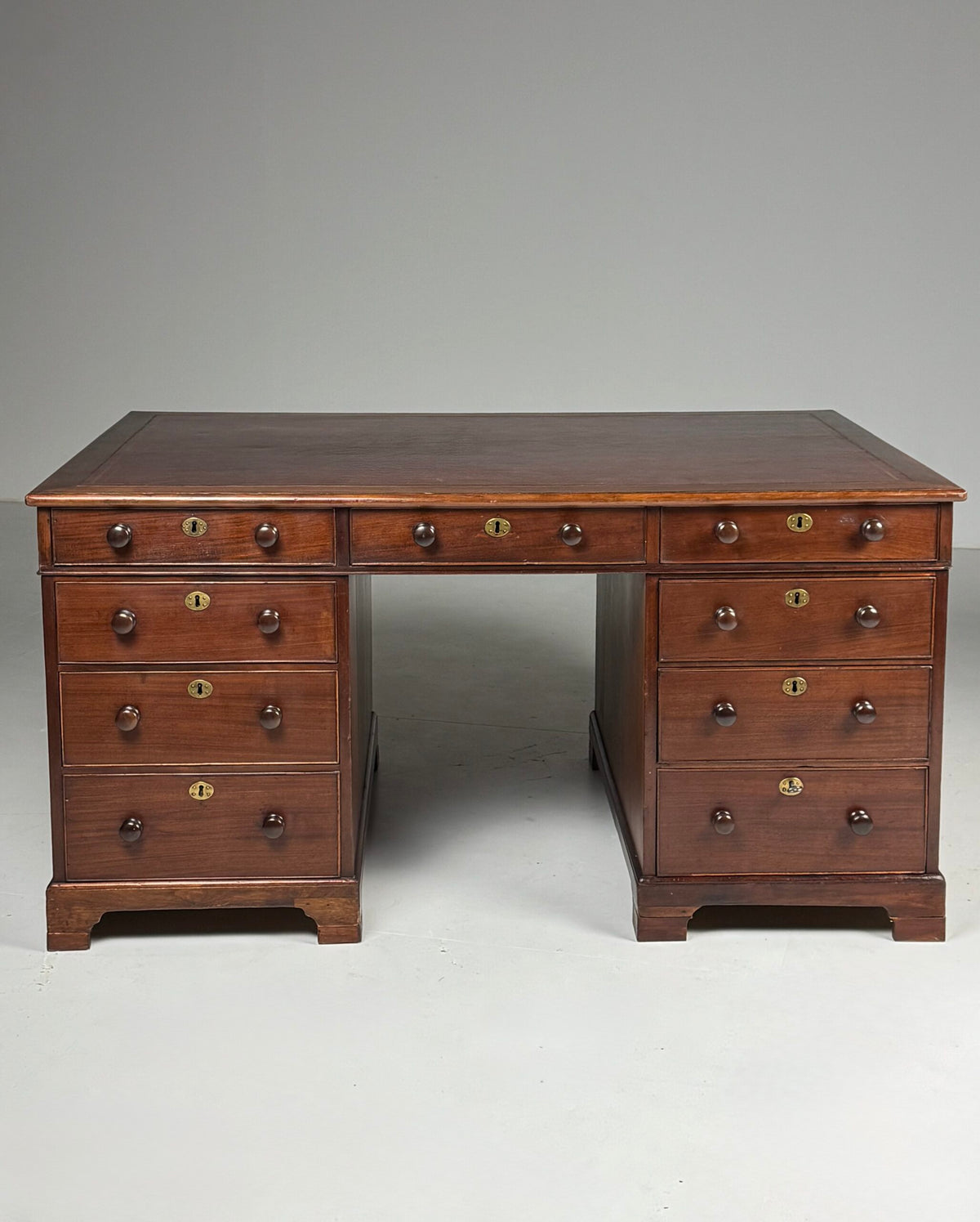 English Mahogany Partners Desk with Red Leather Top, c. 1870 to 1890, photo 20