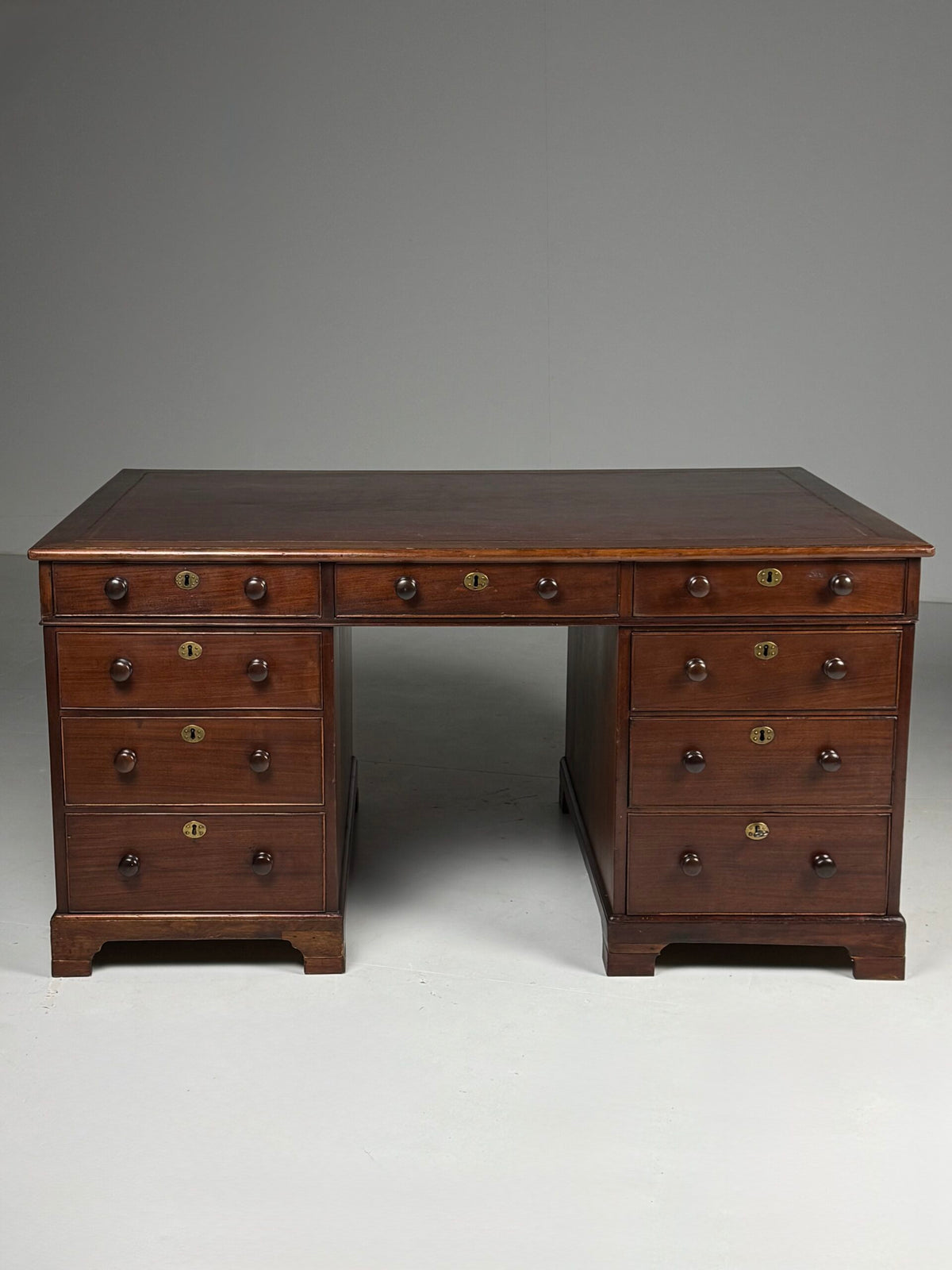 English Mahogany Partners Desk with Red Leather Top, c. 1870 to 1890, photo 26