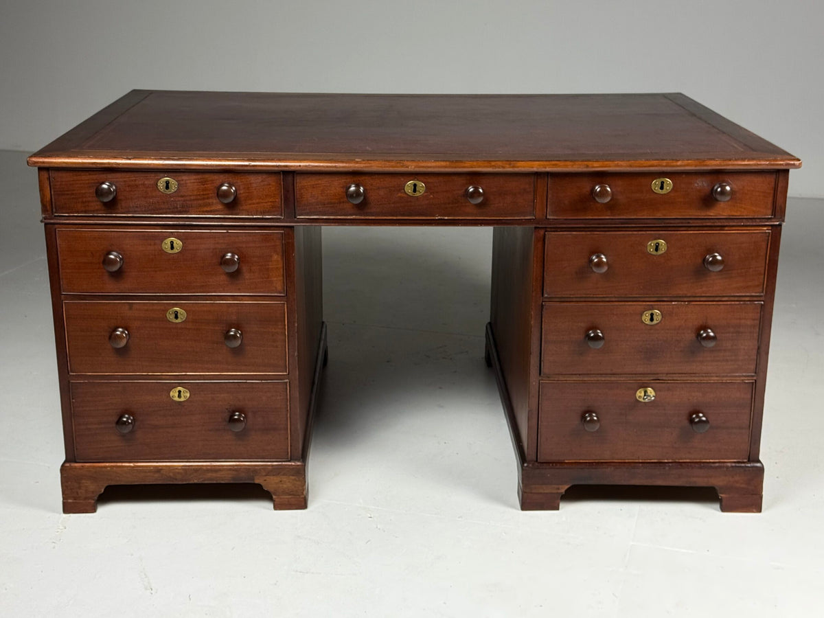 English Mahogany Partners Desk with Red Leather Top, c. 1870 to 1890, photo 22