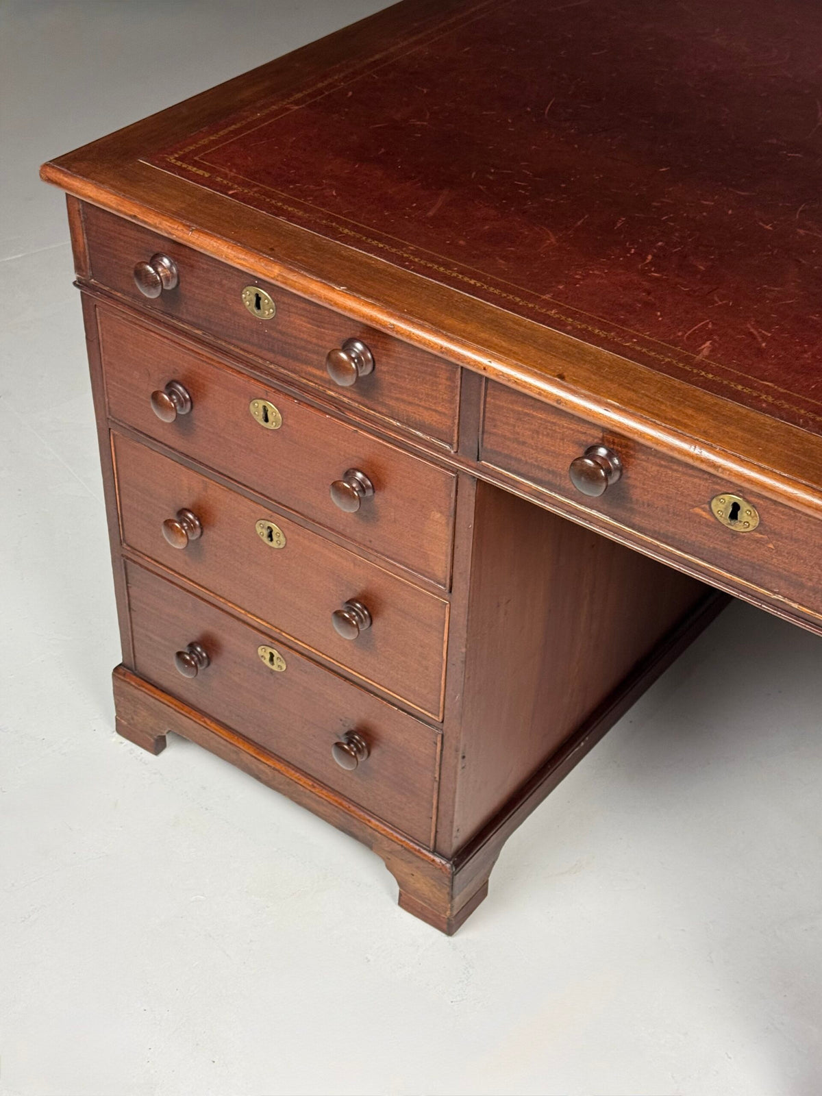 English Mahogany Partners Desk with Red Leather Top, c. 1870 to 1890, photo 23