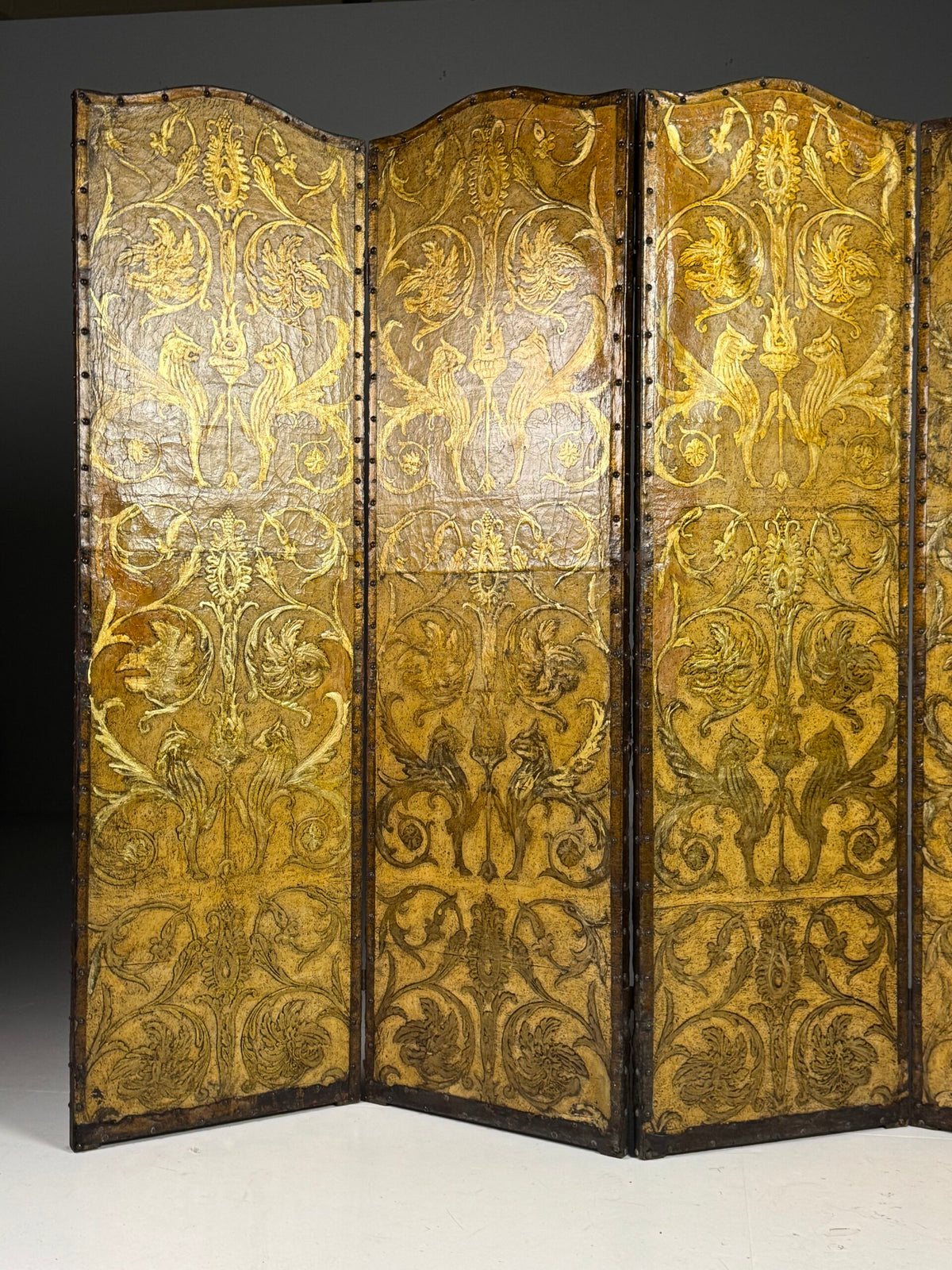 19th Century French Yellow Leather Folding Screen, photo 21