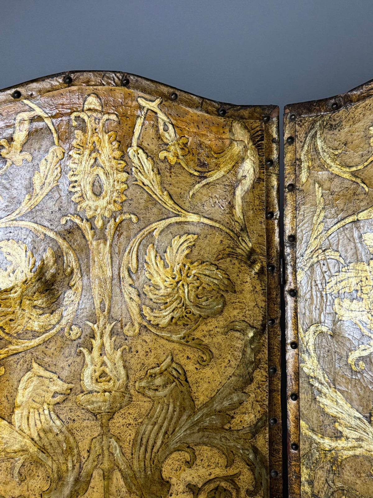 19th Century French Yellow Leather Folding Screen, photo 6