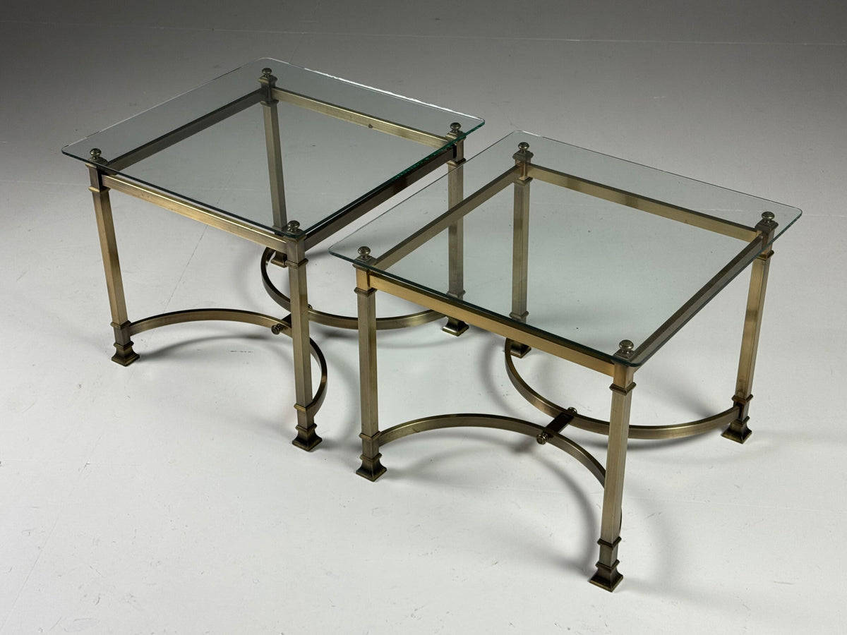 Pair of Gold Coloured Metal Side Tables with Glass Tops, Belgium, photo 1