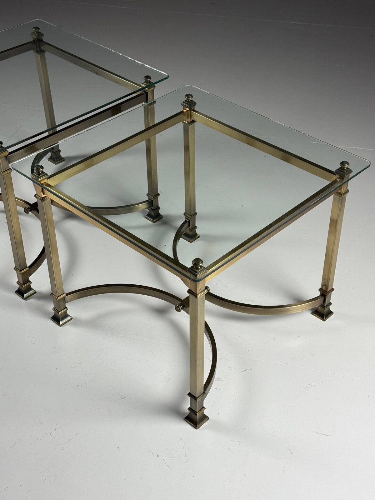Pair of Gold Coloured Metal Side Tables with Glass Tops, Belgium, photo 3