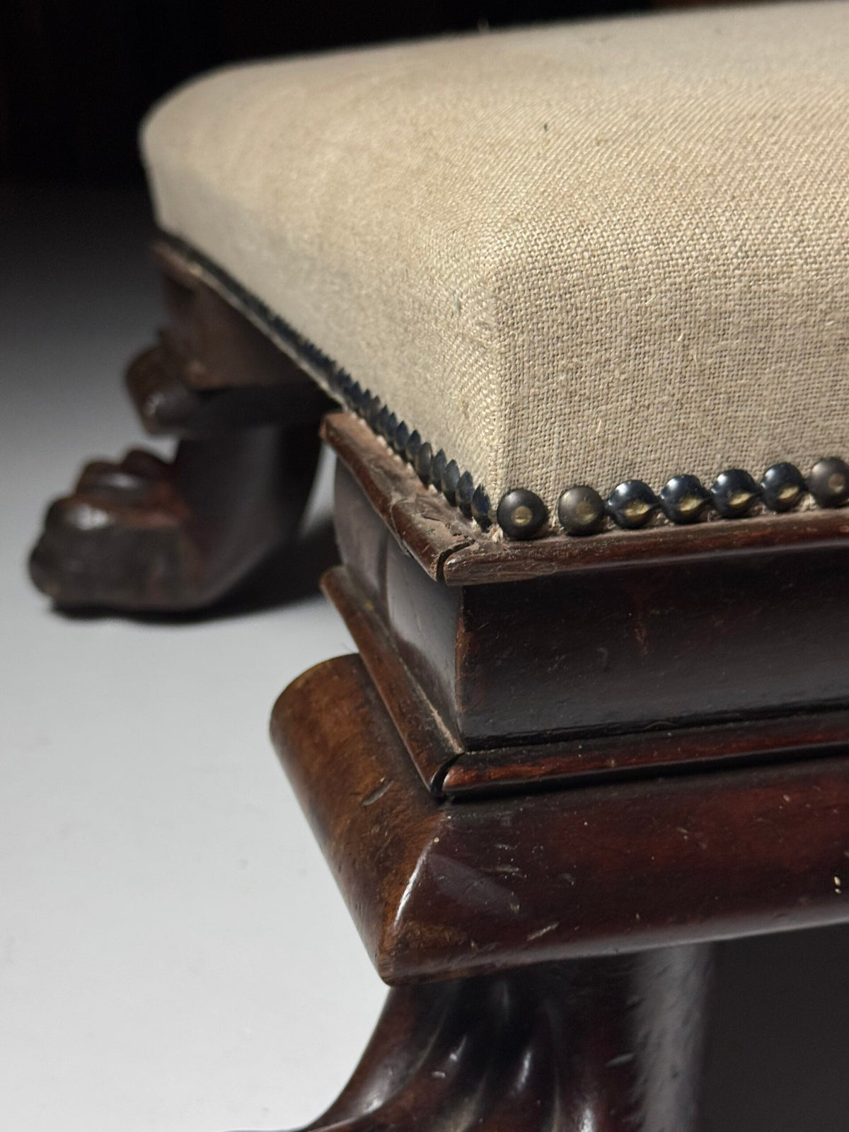 Large 19th Century Footstool with Lion's Claw Feet, photo 7