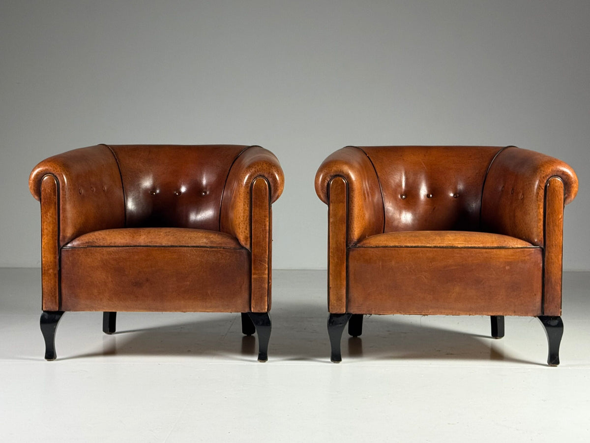 Pair of Sheepskin Leather Club Armchairs, Netherlands, photo 12