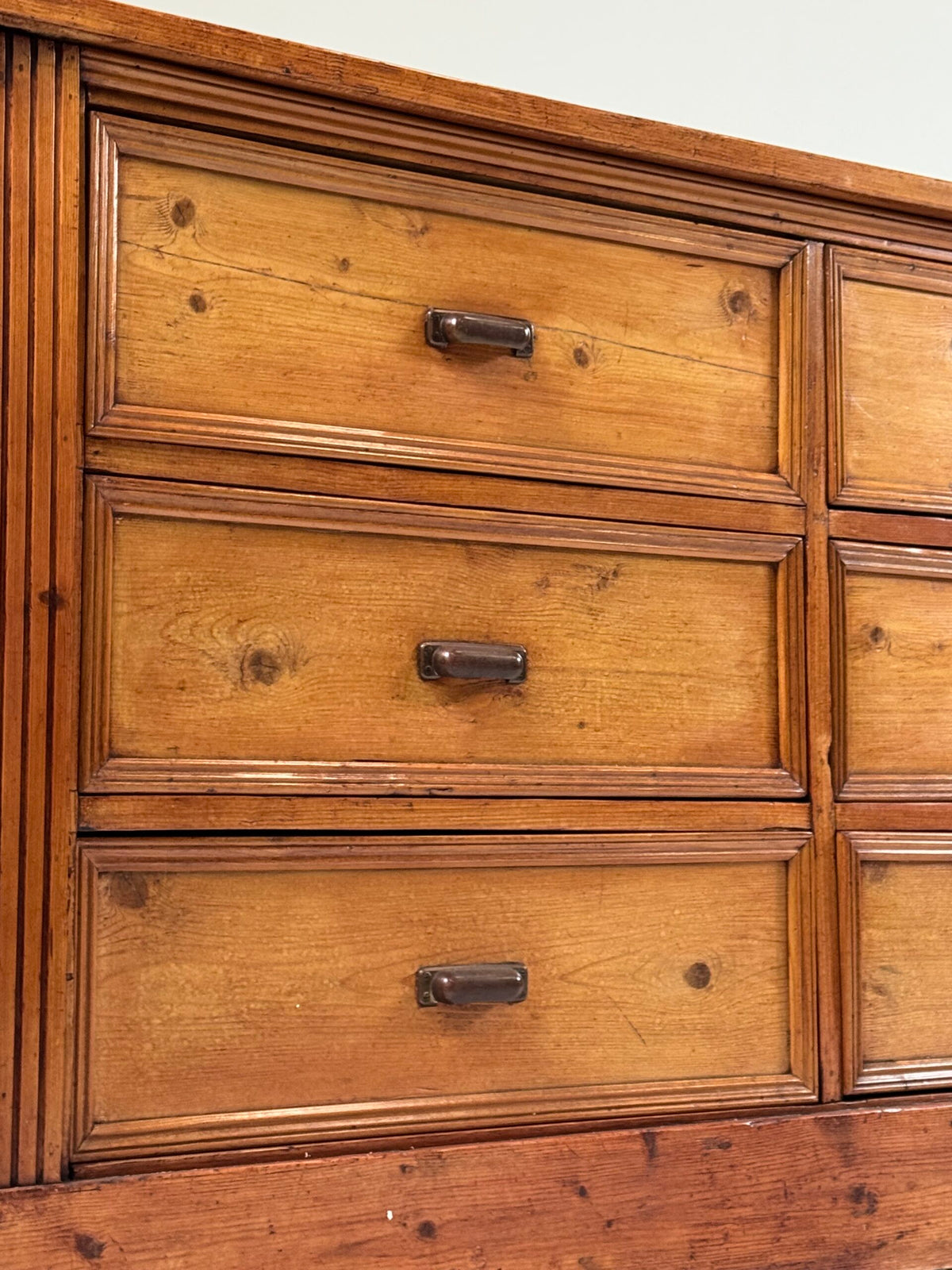 Very Long Pine Apothecary Cabinet with 15 Drawers, Mid 20th Century, photo 12