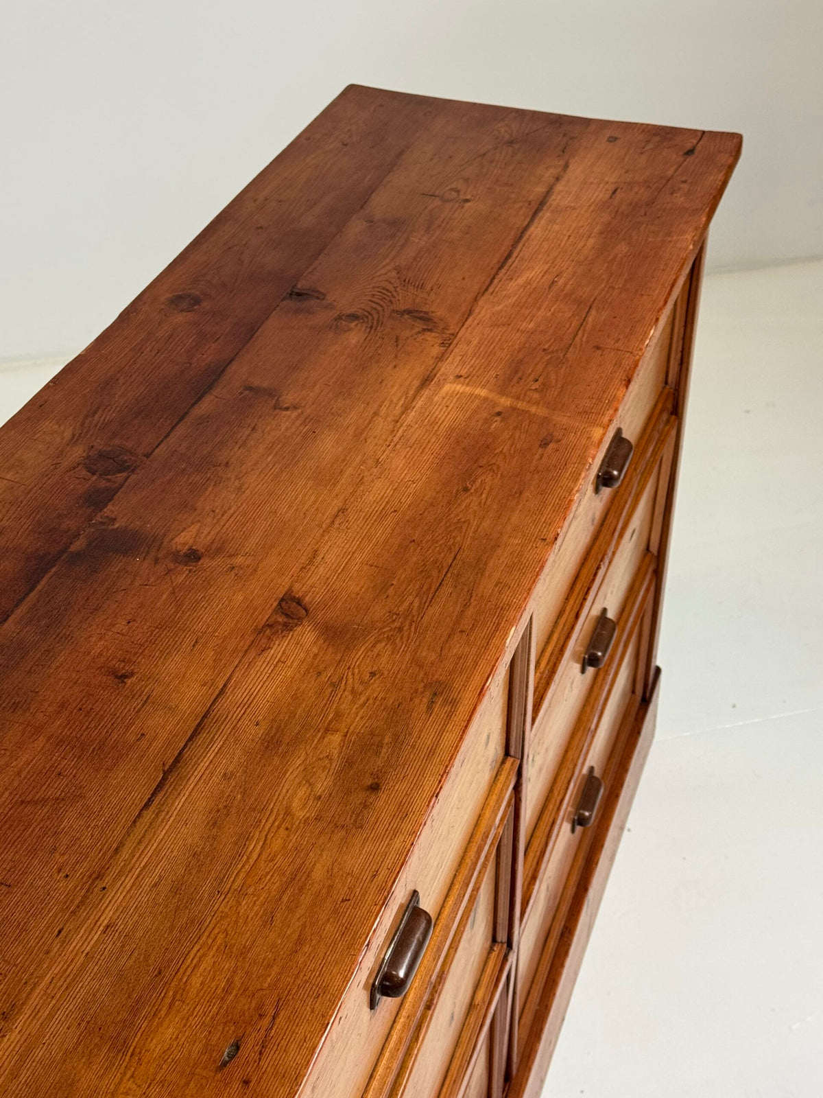 Very Long Pine Apothecary Cabinet with 15 Drawers, Mid 20th Century, photo 9