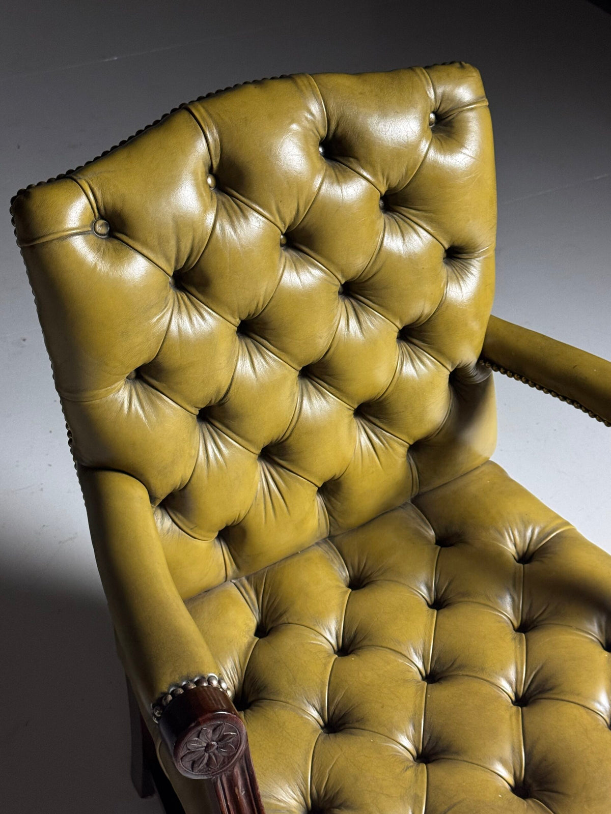 Mid 20th Century Green Leather Buttoned Desk Armchair, photo 15
