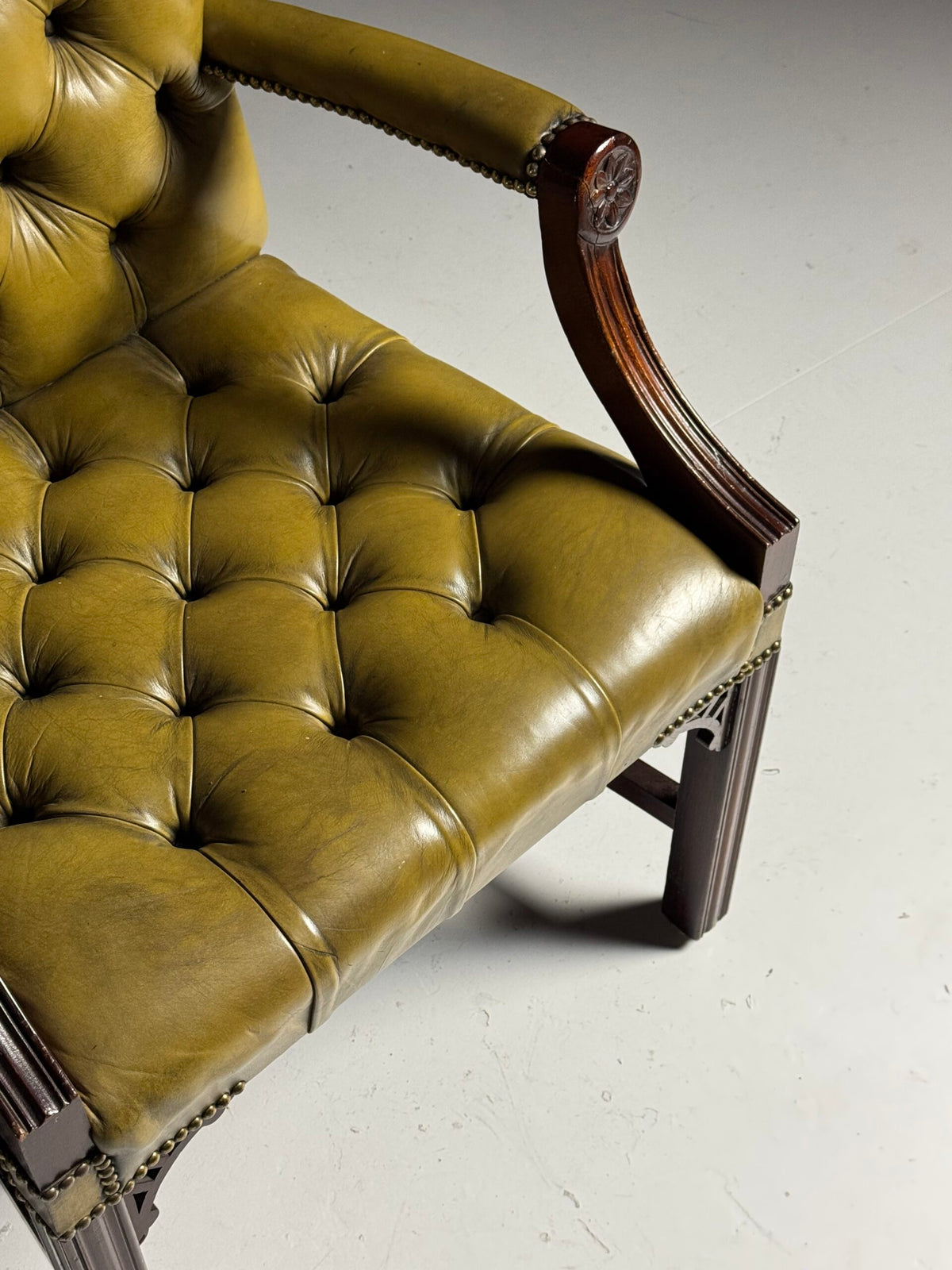 Mid 20th Century Green Leather Buttoned Desk Armchair, photo 14