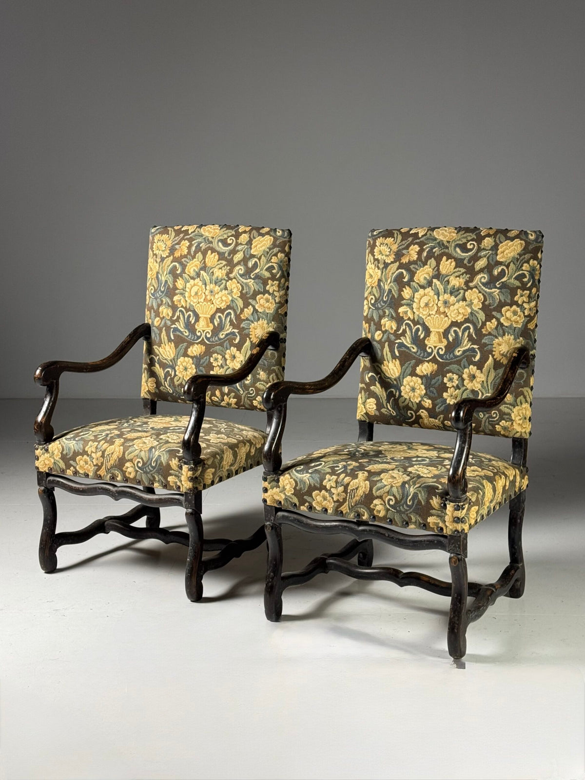 Pair of Large Os de Mouton Armchairs in Tapestry Upholstery, c. 1900, photo 5