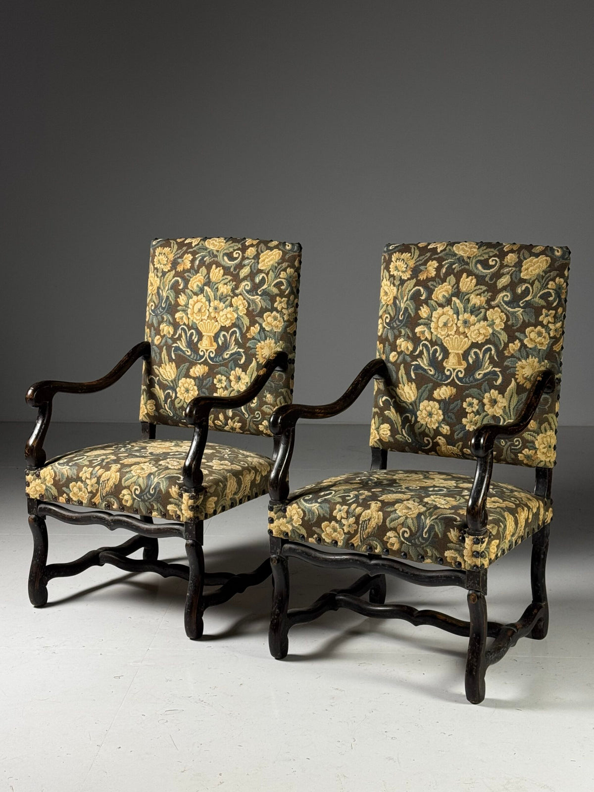 Pair of Large Os de Mouton Armchairs in Tapestry Upholstery, c. 1900, photo 4
