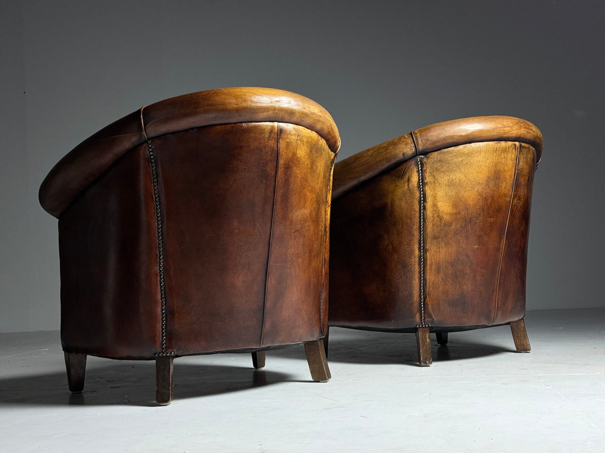 Pair of Dutch Sheepskin Leather Club Armchairs, Late 20th Century, photo 21