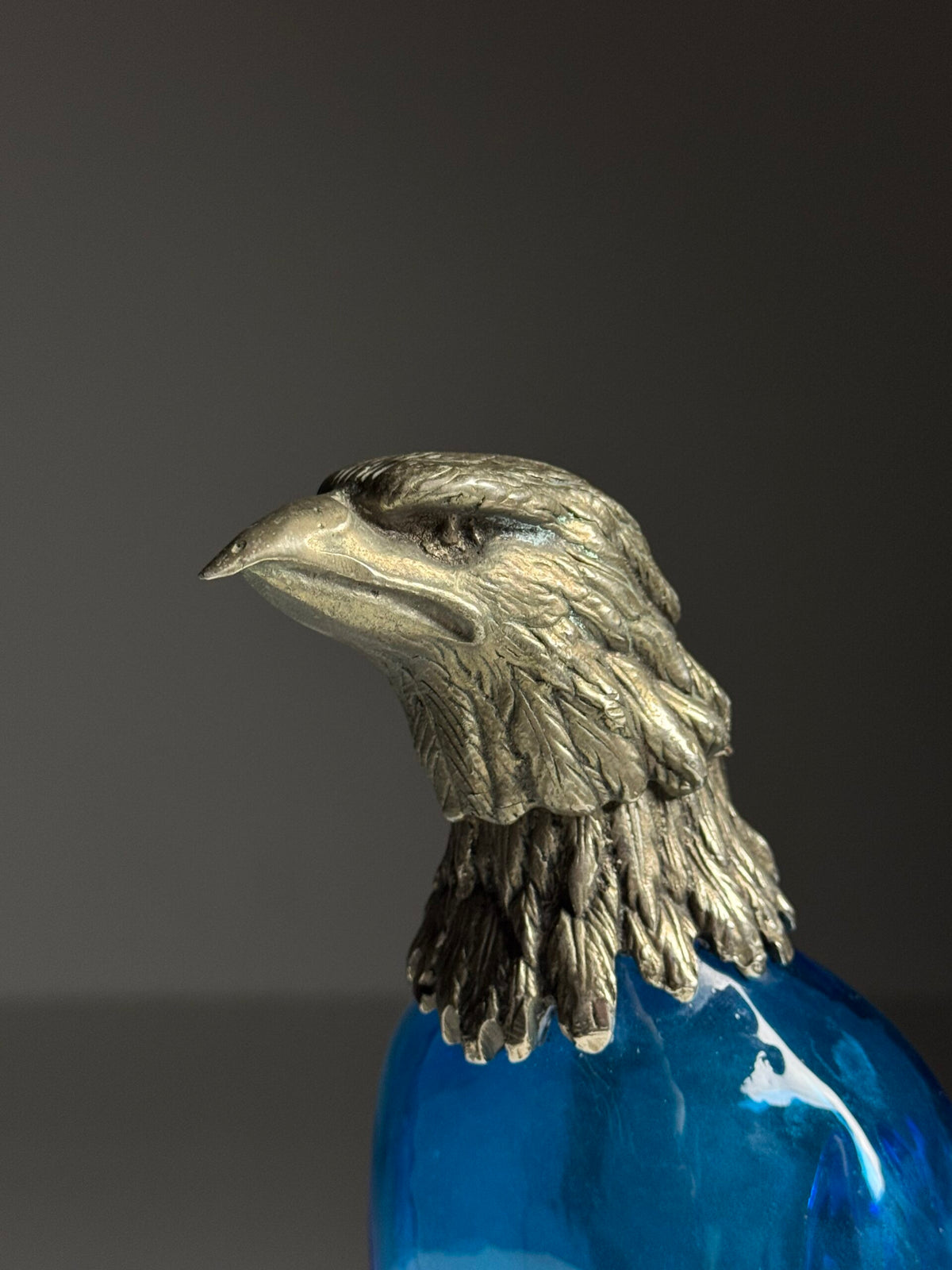 Blue Glass Eagle Decanter with Silver Plated Bronze Head, photo 13