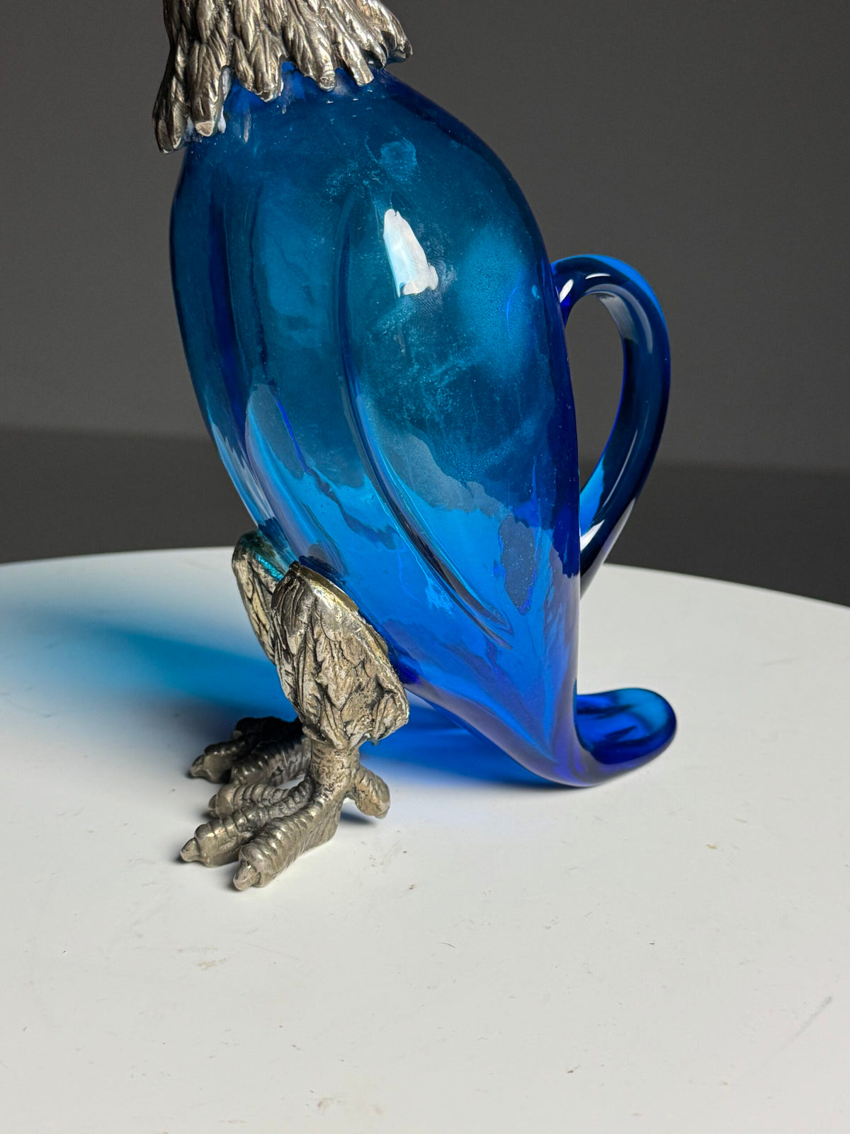 Blue Glass Eagle Decanter with Silver Plated Bronze Head, photo 10