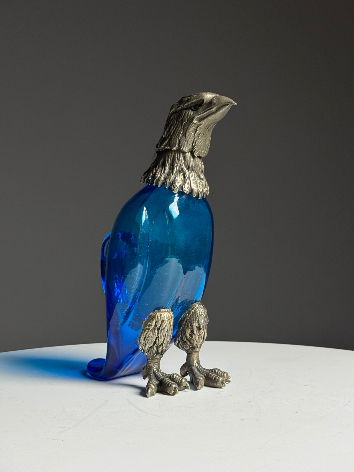 Blue Glass Eagle Decanter with Silver Plated Bronze Head, photo 5