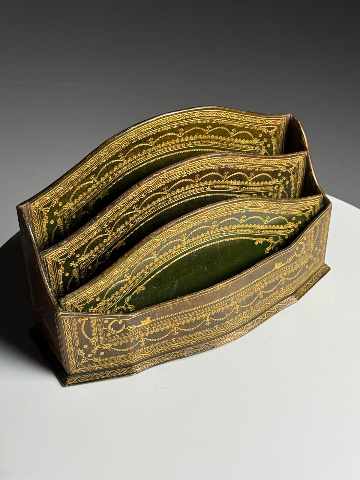 Green and Brown Leather Desk Organiser, France, Early 20th Century, photo 16