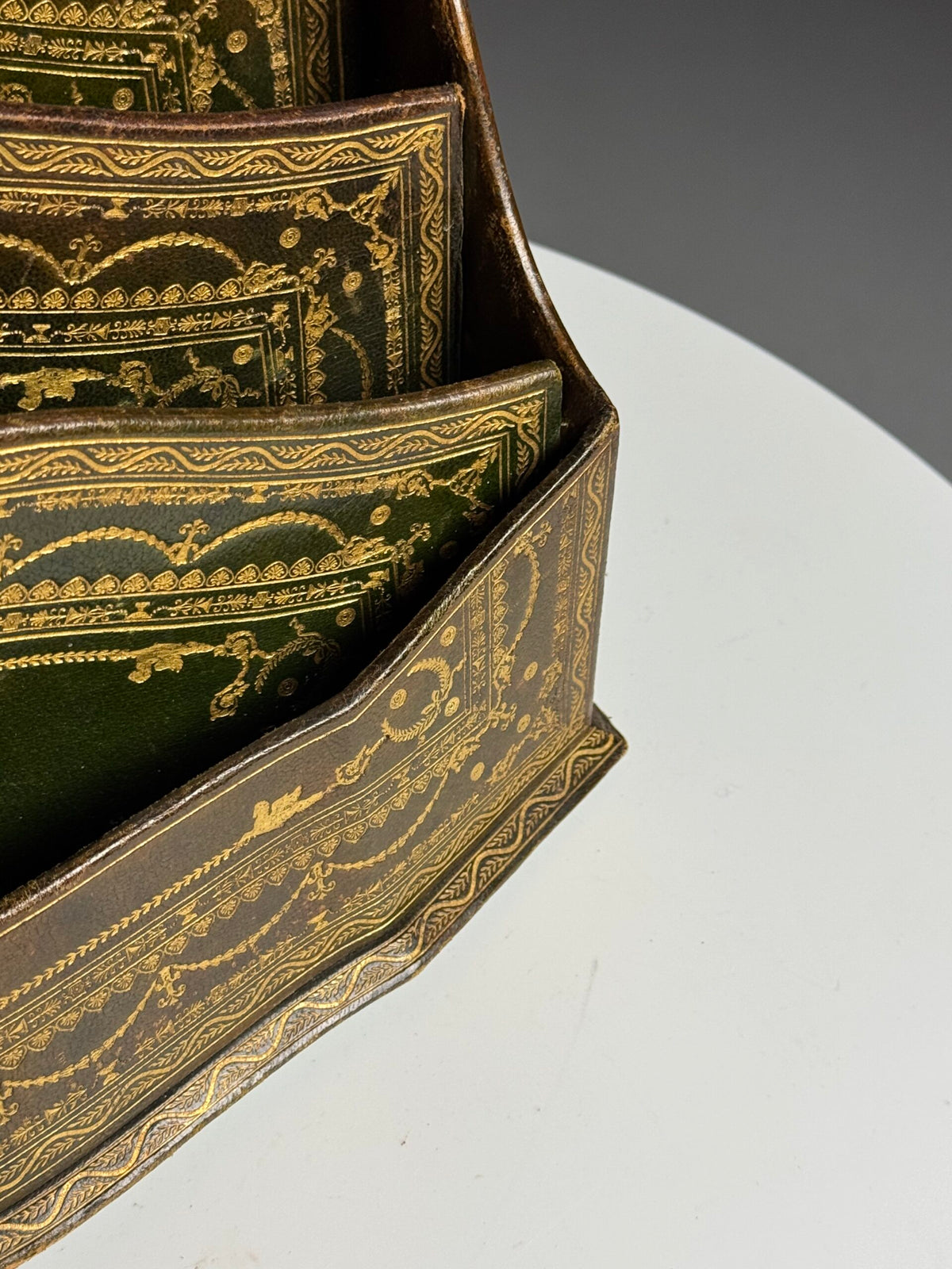 Green and Brown Leather Desk Organiser, France, Early 20th Century, photo 15