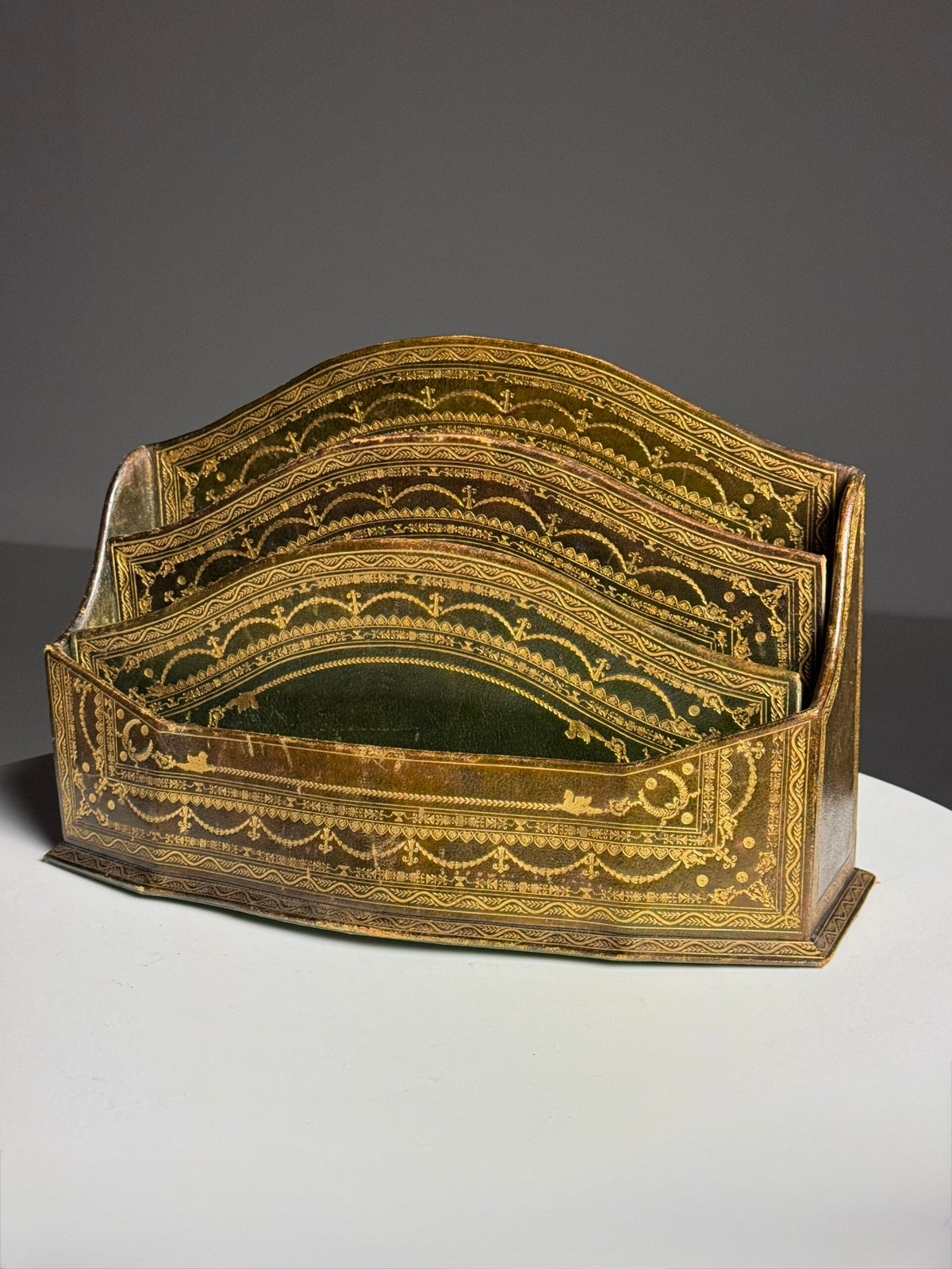 Green and Brown Leather Desk Organiser, France, Early 20th Century, photo 12