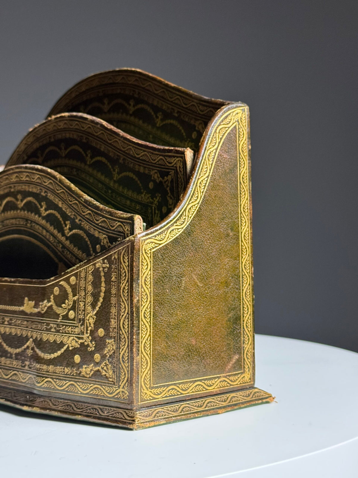 Green and Brown Leather Desk Organiser, France, Early 20th Century, photo 11