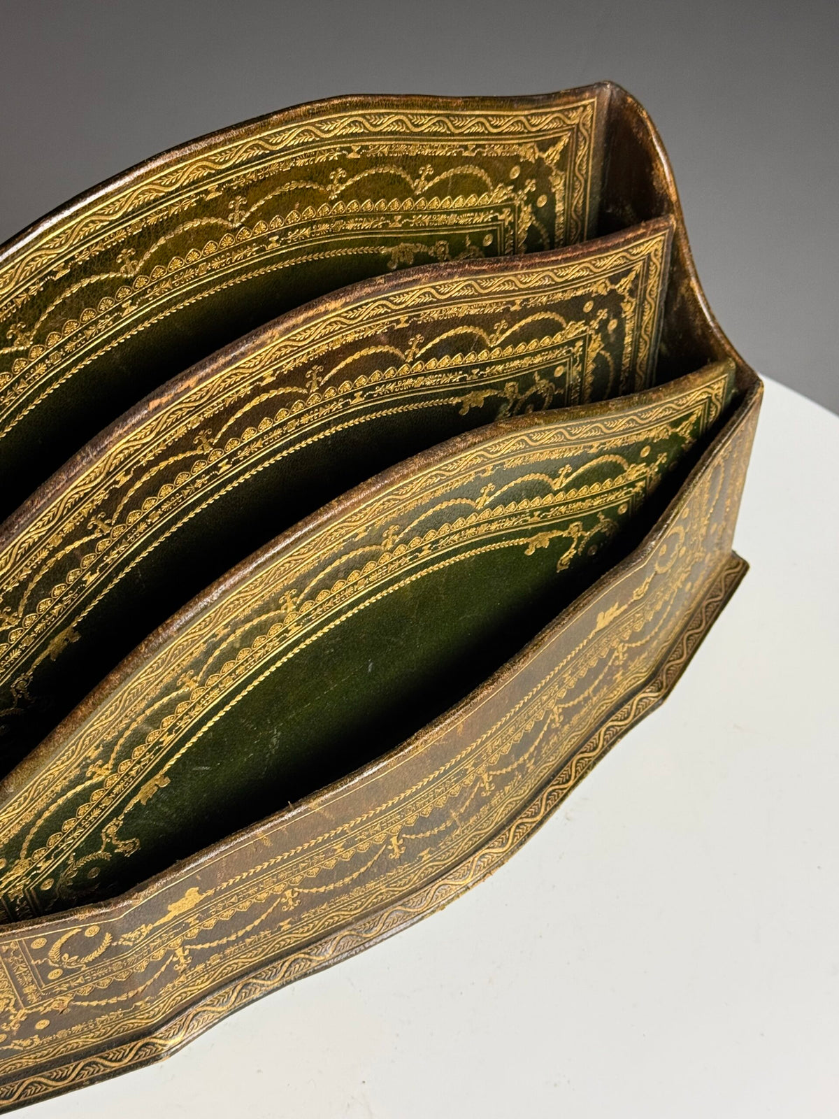 Green and Brown Leather Desk Organiser, France, Early 20th Century, photo 10