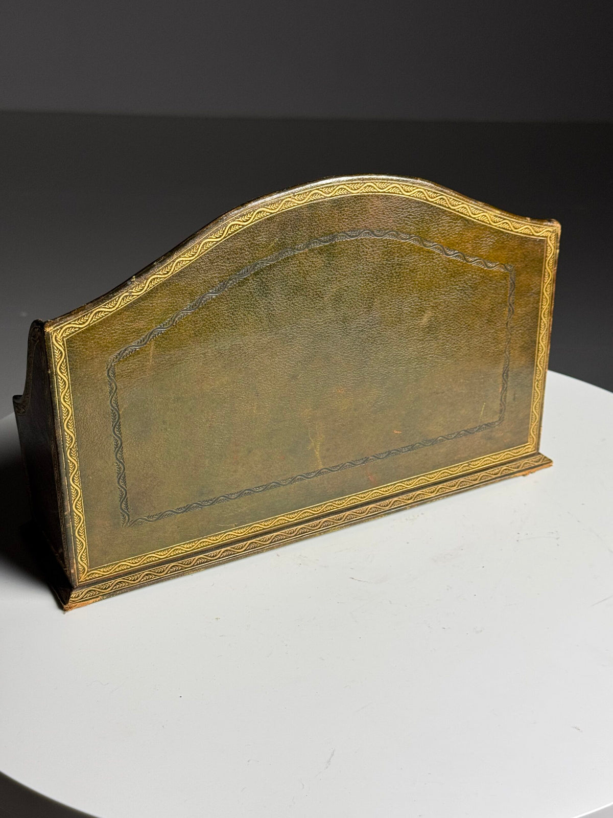 Green and Brown Leather Desk Organiser, France, Early 20th Century, photo 8