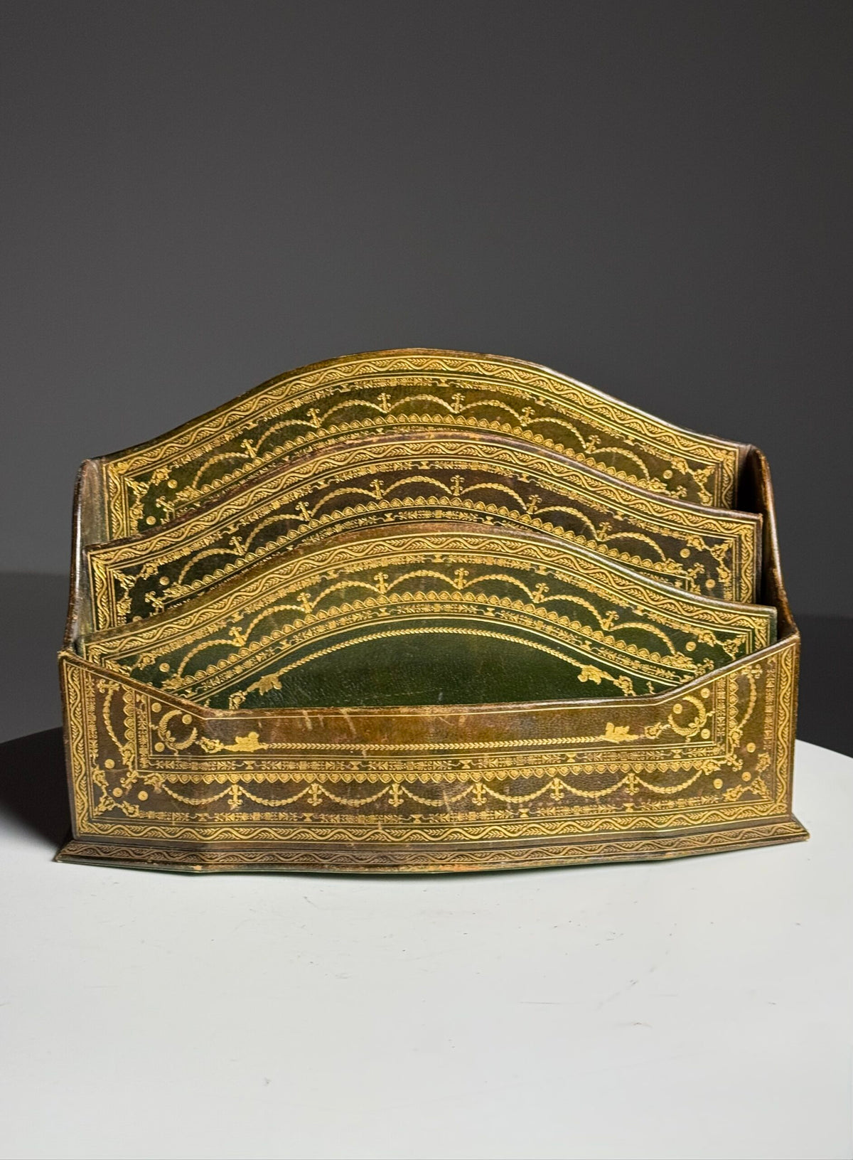 Green and Brown Leather Desk Organiser, France, Early 20th Century, photo 4
