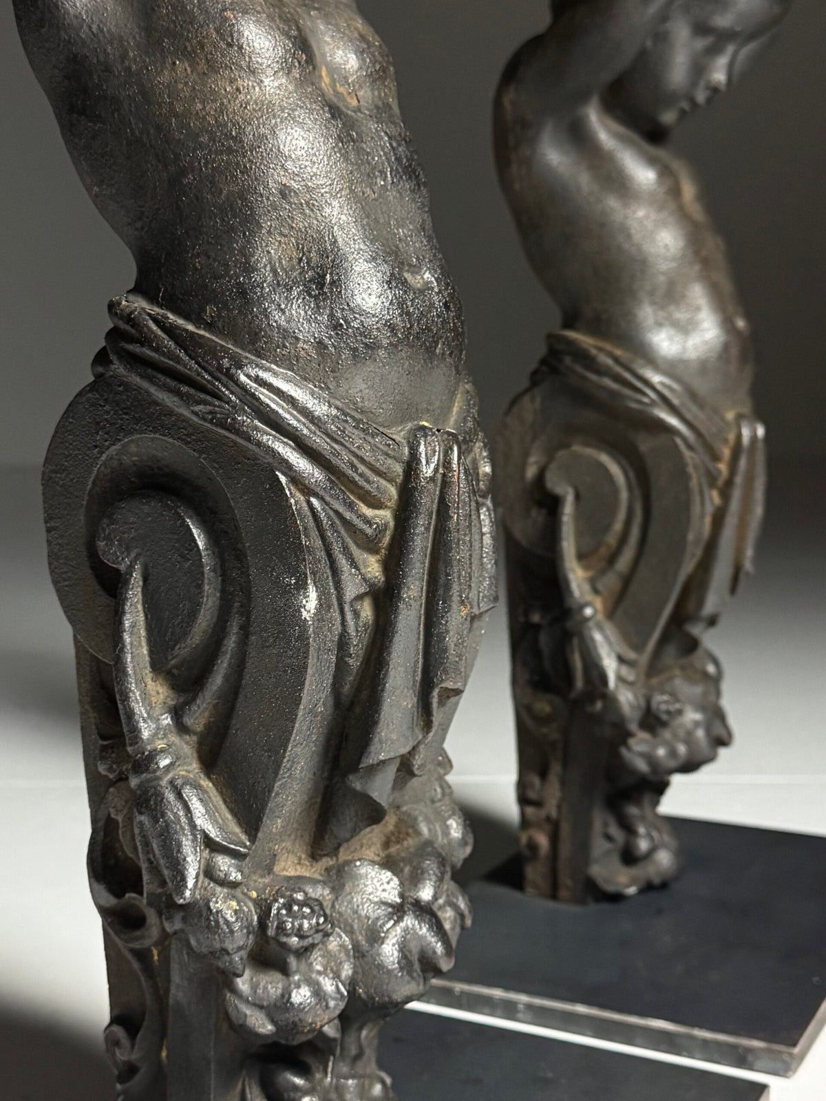Pair of Cast Iron Angels on Stands, France, 19th Century, photo 5