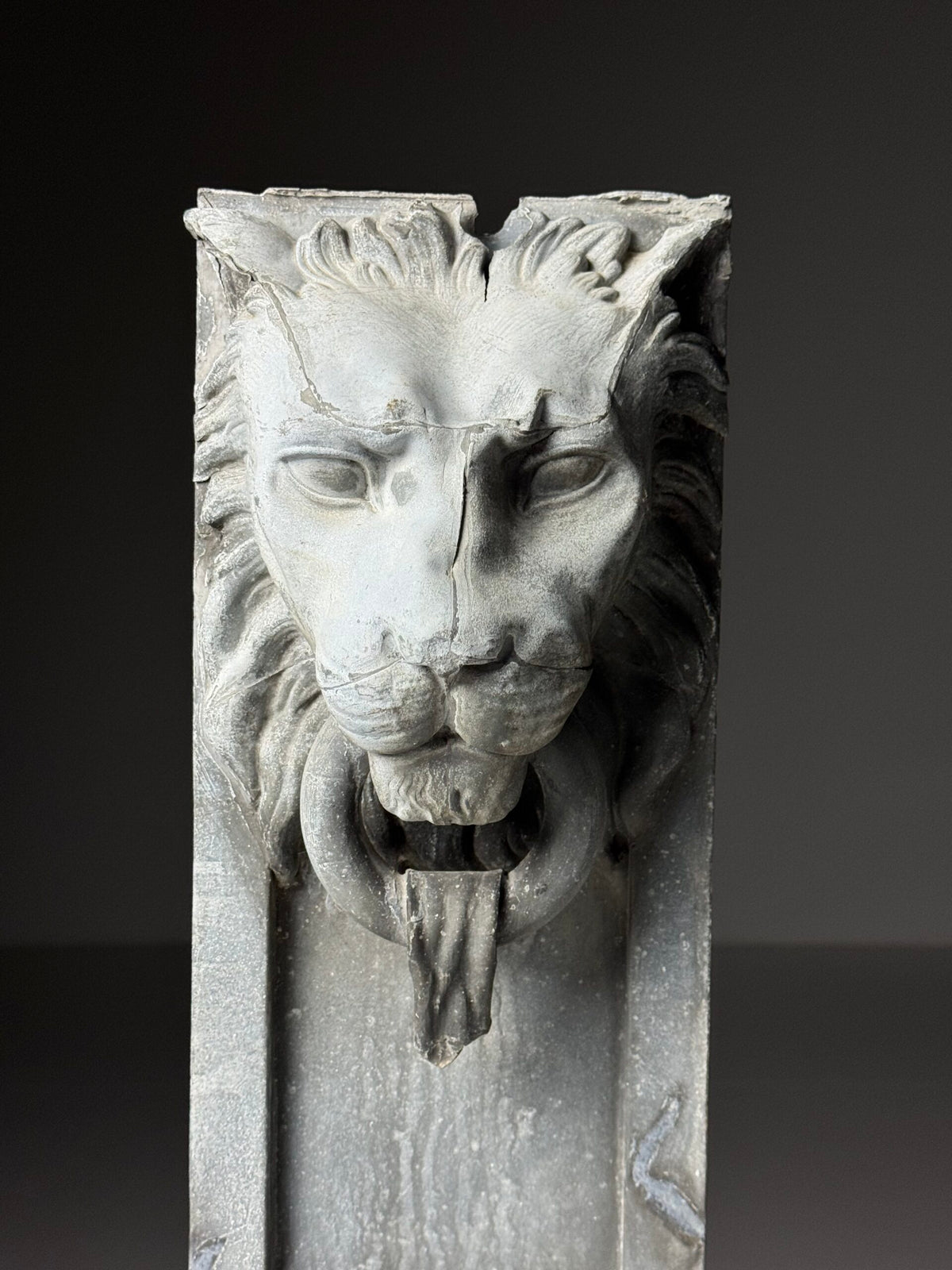 Zinc Lion's Head Fragment on Custom Stand, c. 1900, photo 16
