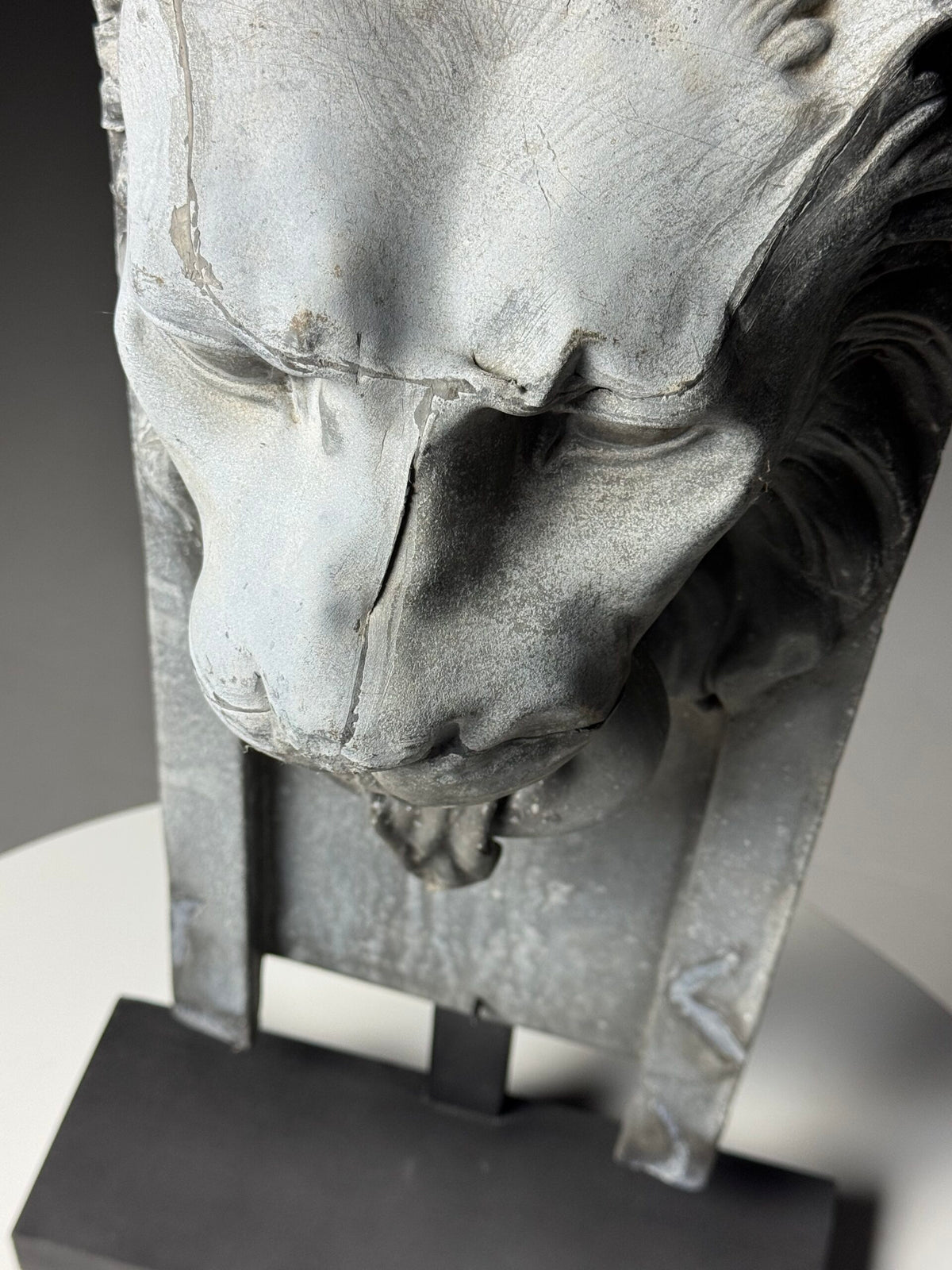 Zinc Lion's Head Fragment on Custom Stand, c. 1900, photo 11
