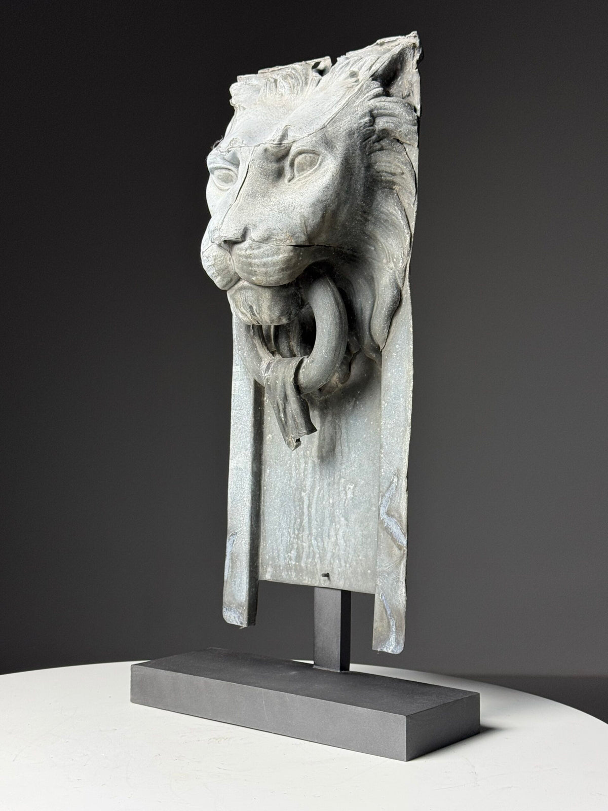Zinc Lion's Head Fragment on Custom Stand, c. 1900, photo 10