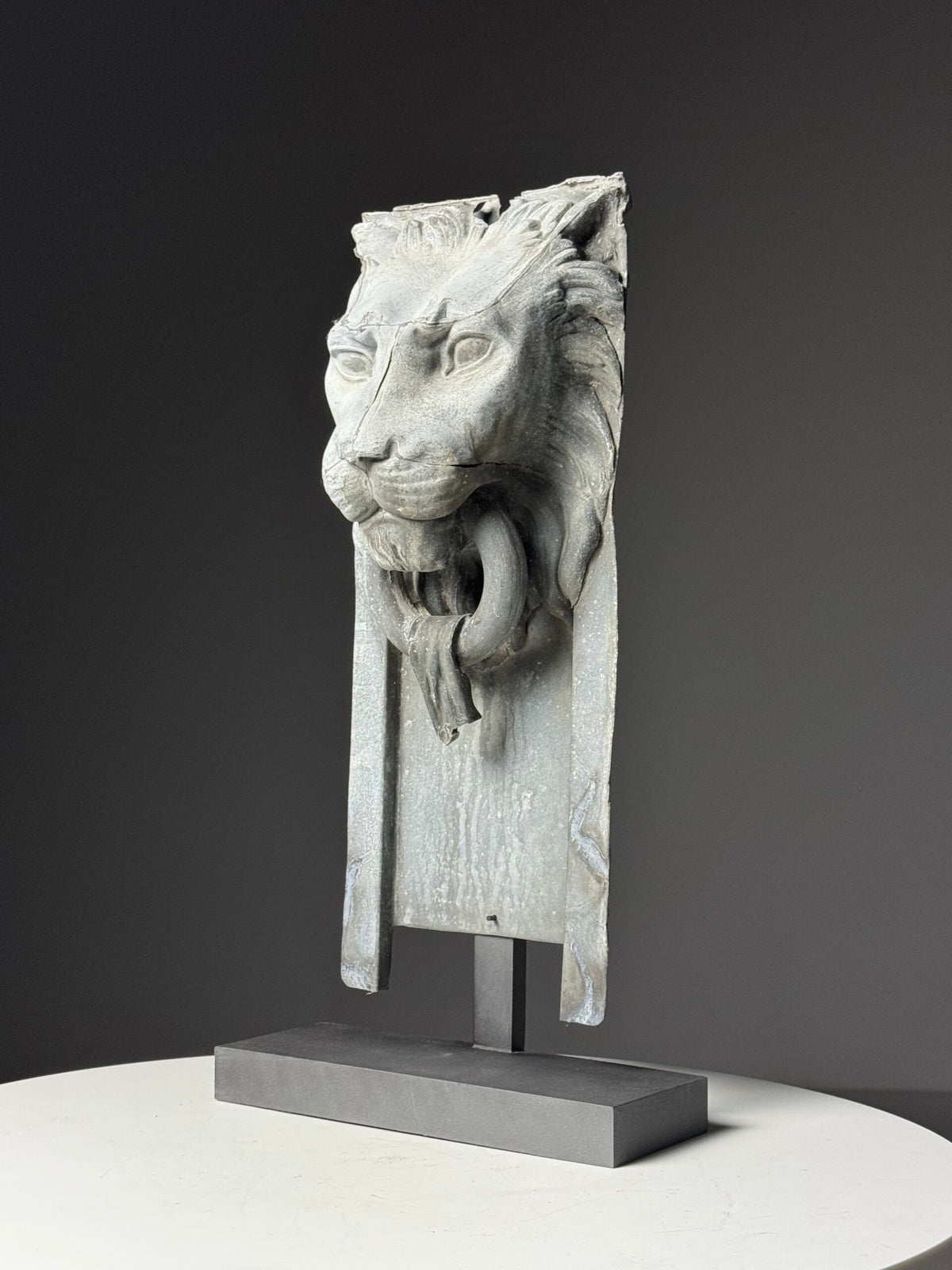 Zinc Lion's Head Fragment on Custom Stand, c. 1900, photo 5