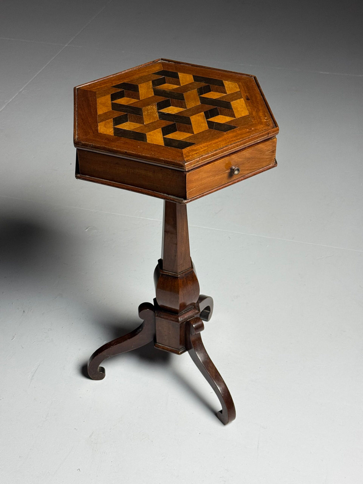 French Marquetry Side Table with Drawer, circa 1900, photo 6